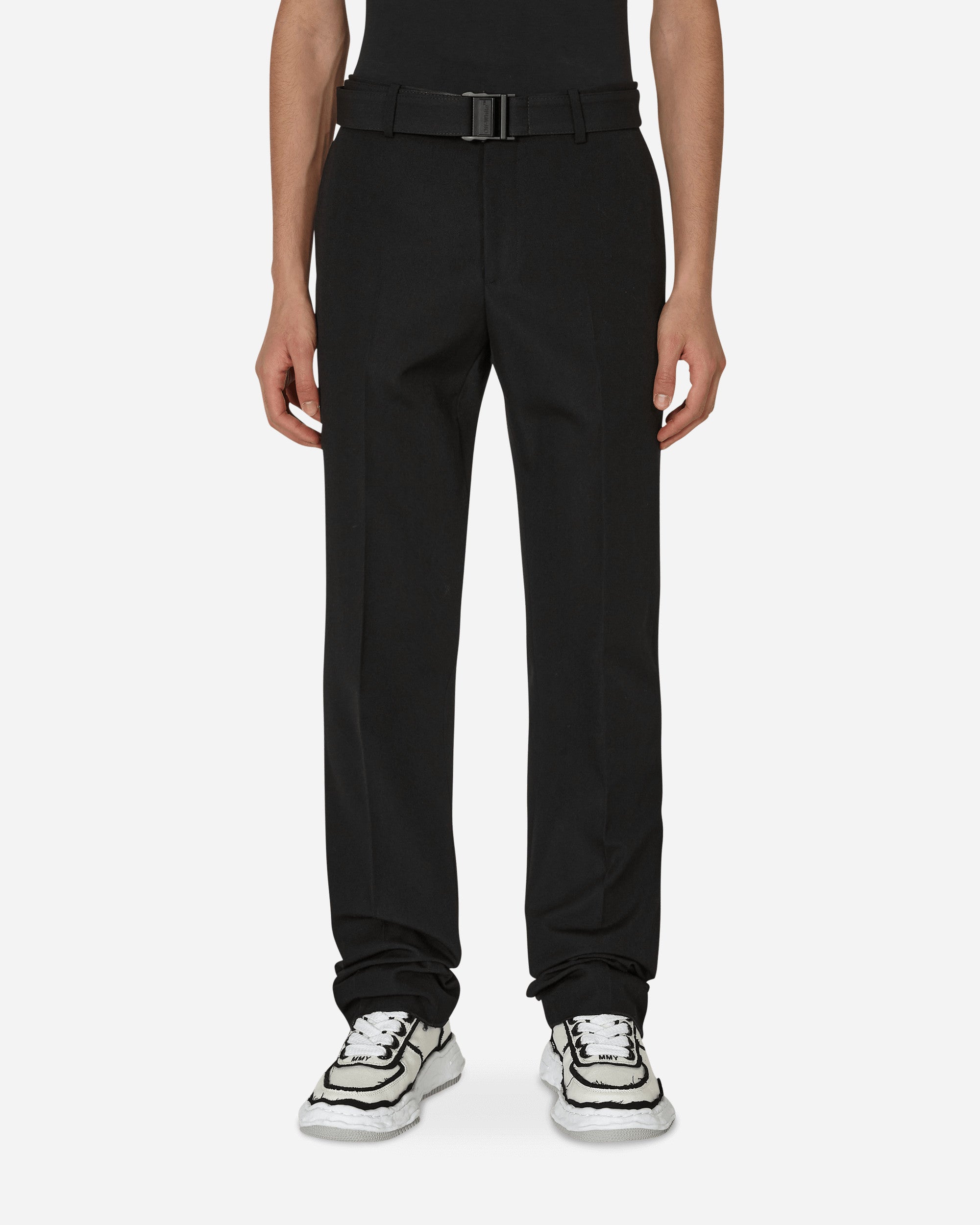 Оригінальна Buckle Dry Wool Slim Pants Black Off-white – боковий вид