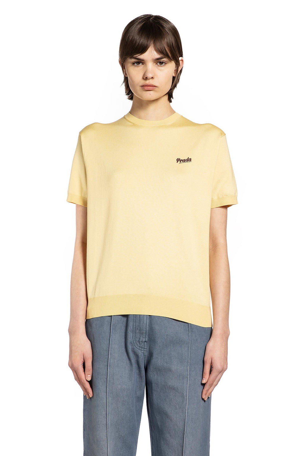 Оригінальна Ribbed Crewneck Knit Prada – вид ззаду