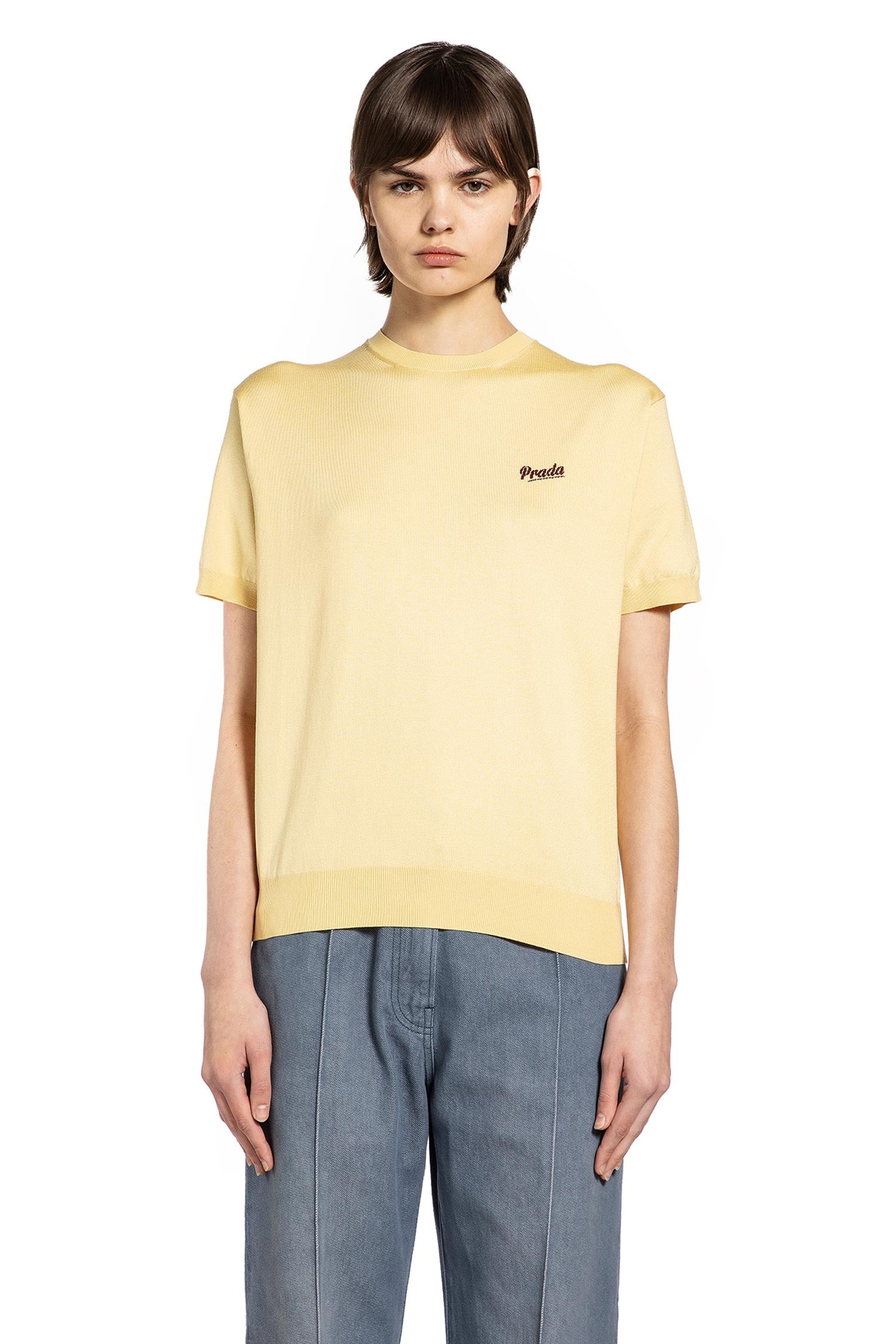 Оригінальна Ribbed Crewneck Knit Prada – вид ззаду