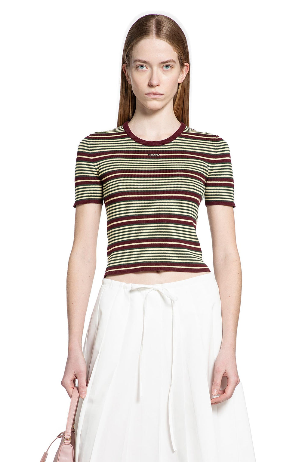 Оригінальна Striped Cotton T-Shirt Prada – боковий вид