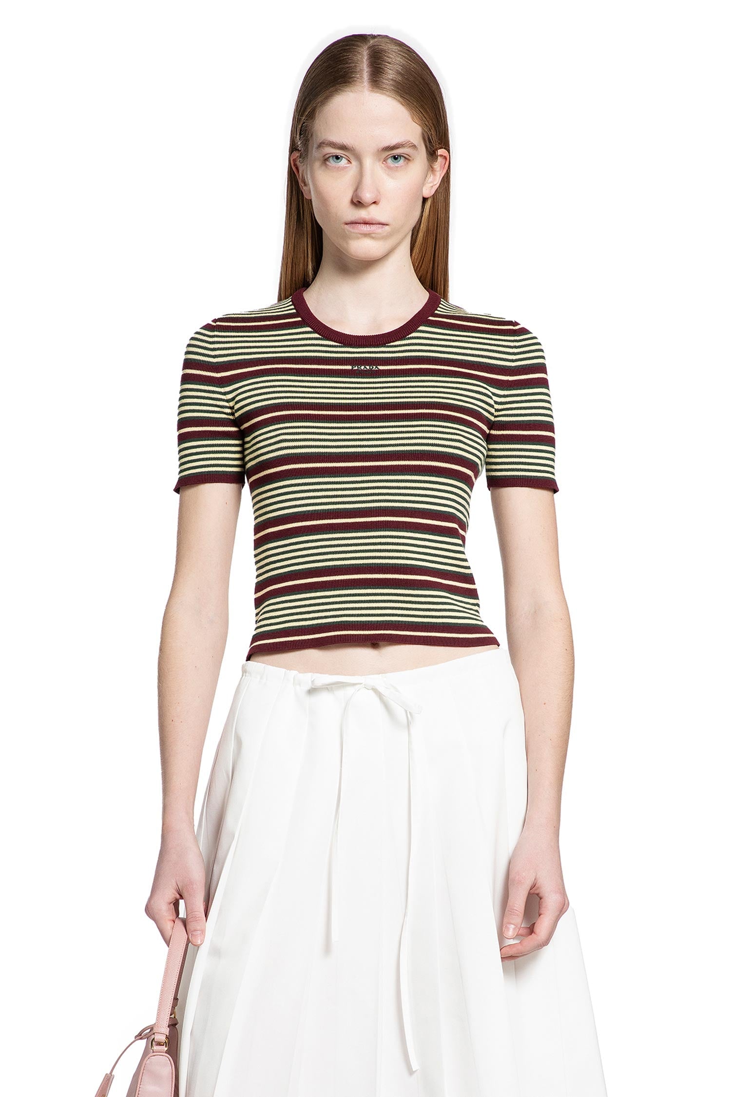 Оригінальна Striped Cotton T-Shirt Prada – боковий вид