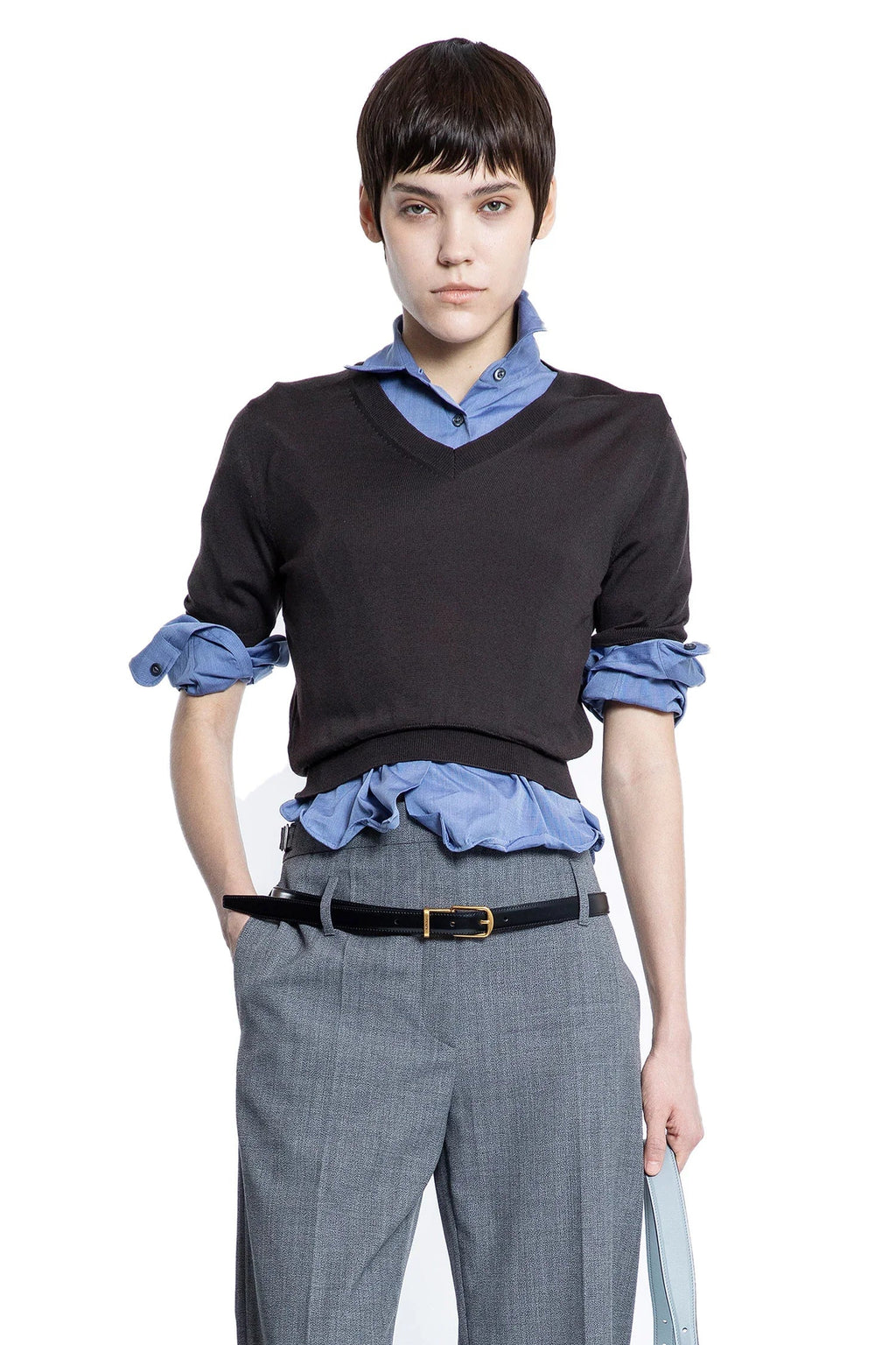 V-Neck Wool Short Sleeve Sweater Prada – Гарантія оригінальності – боковий вид