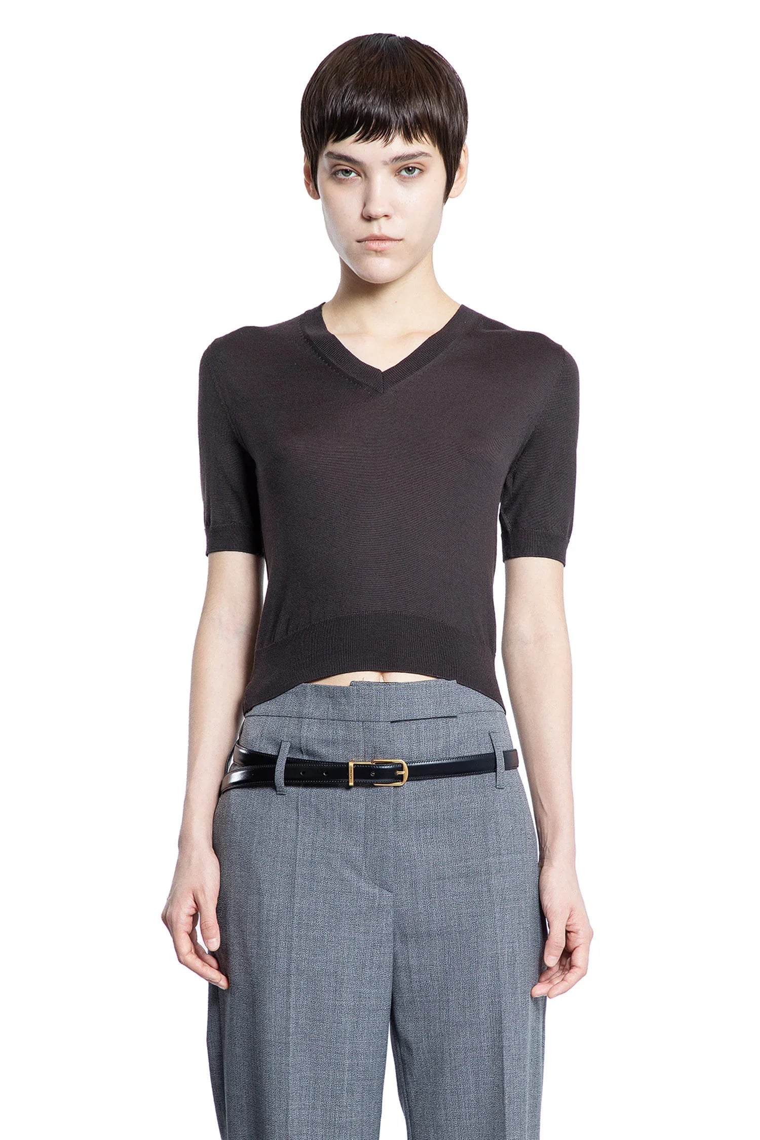 V-Neck Wool Short Sleeve Sweater Prada – Гарантія оригінальності – вид ззаду