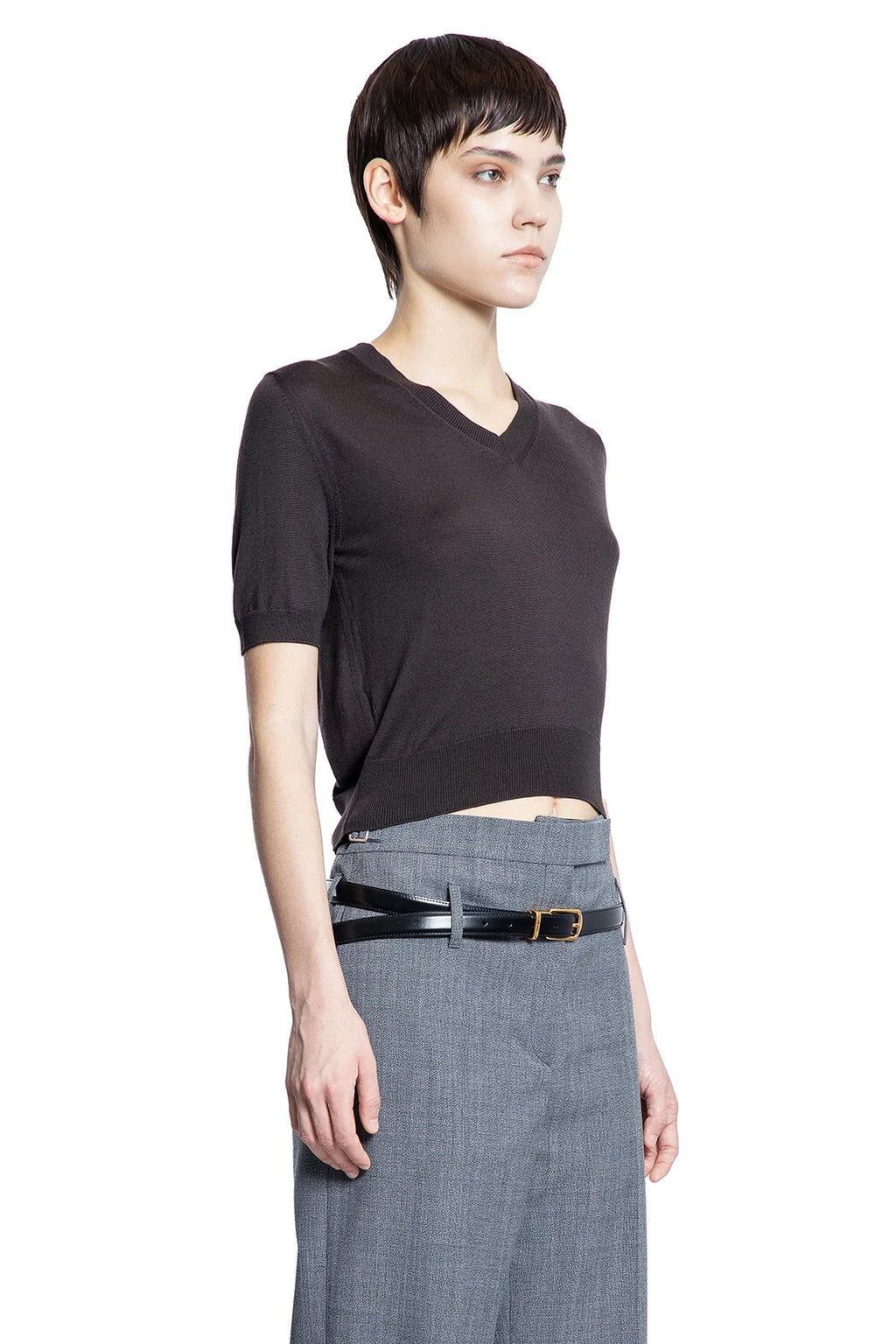 V-Neck Wool Short Sleeve Sweater Prada – Гарантія оригінальності – детальний вид