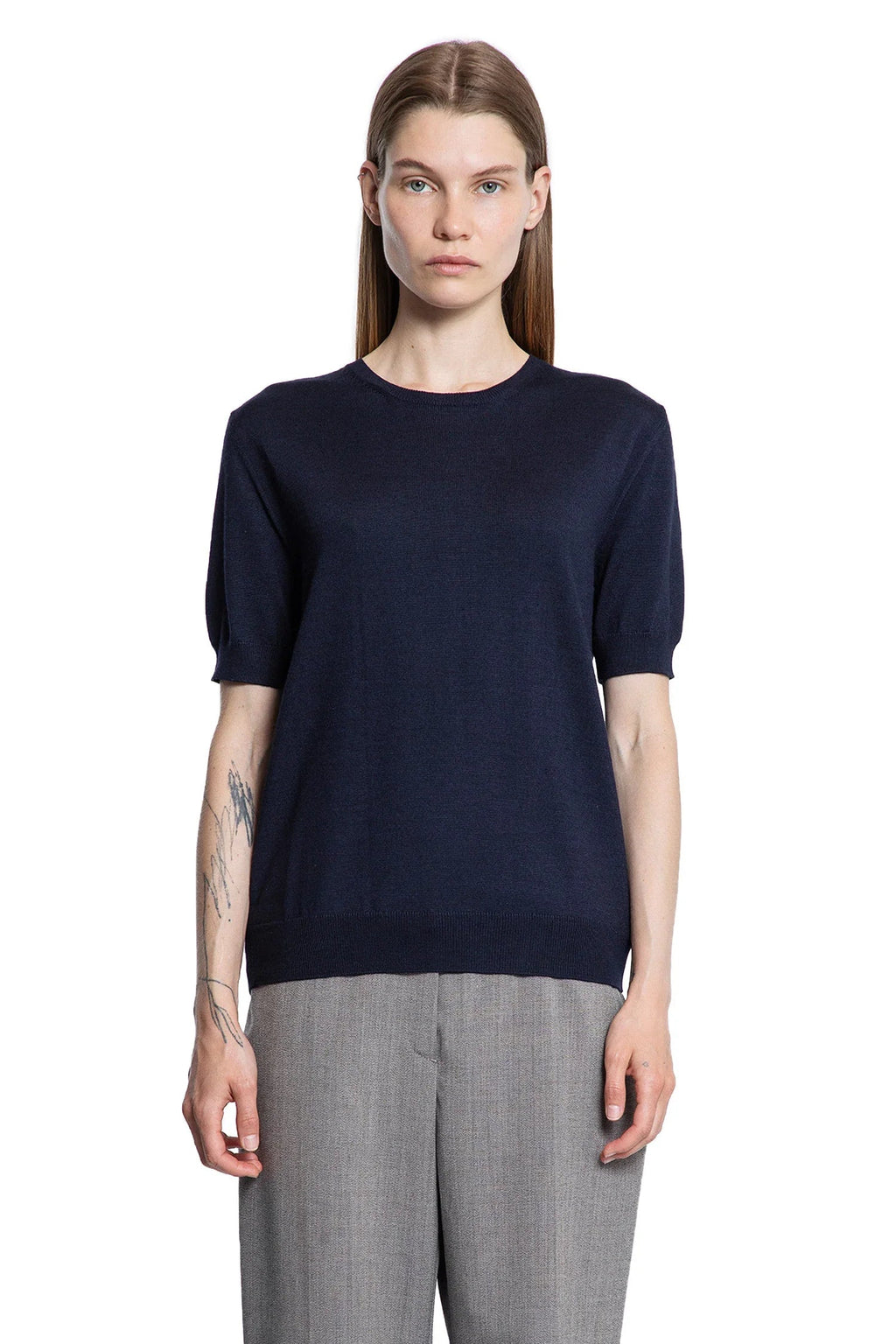 Оригінальна Wool Short Sleeve Crewneck Sweater Prada – вид ззаду
