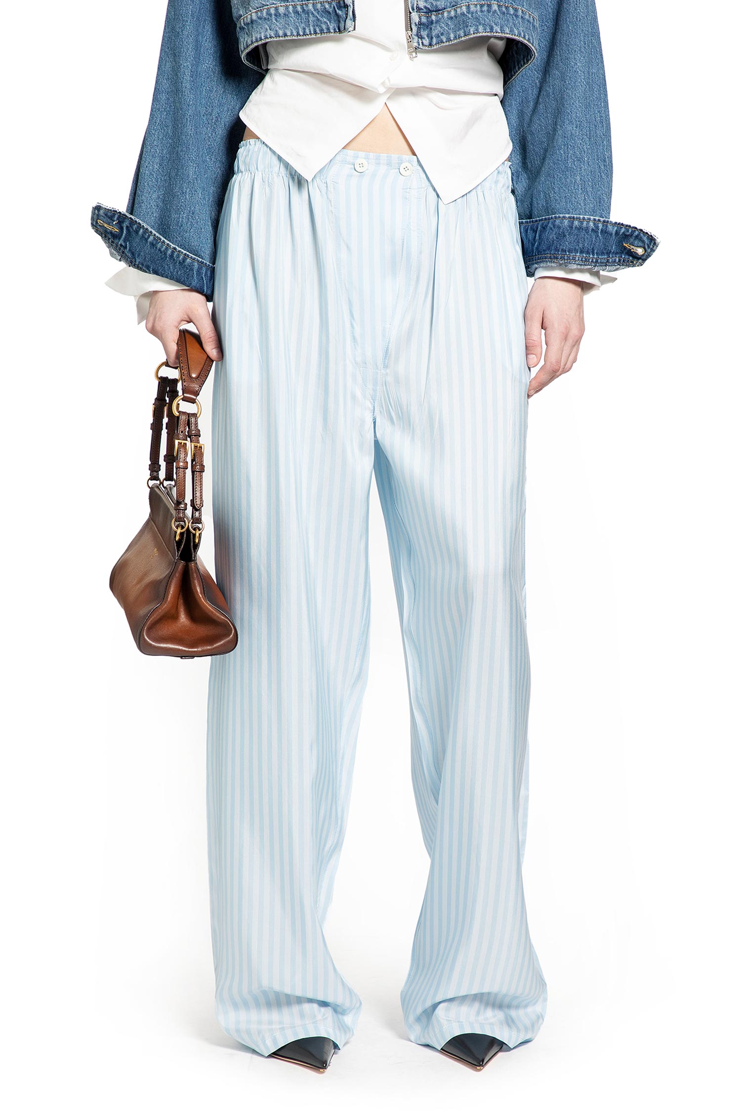 Оригінальна Striped Silk Pongé Pants Prada – боковий вид