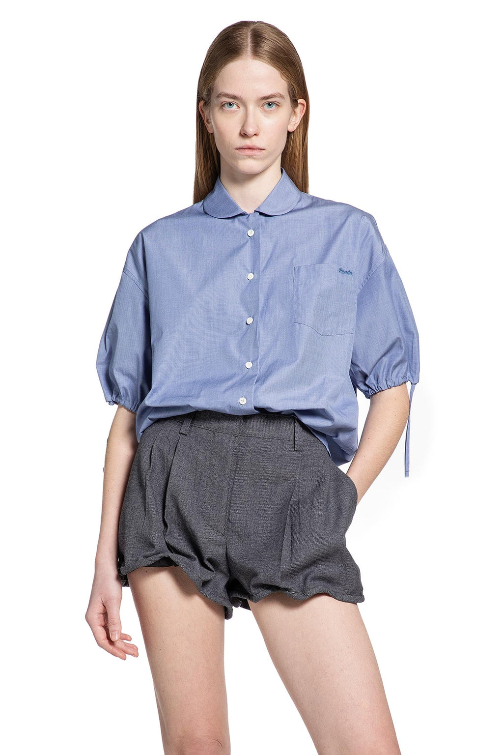 Fil À Fil Short Sleeve Cotton Shirt Prada – Гарантія оригінальності – боковий вид