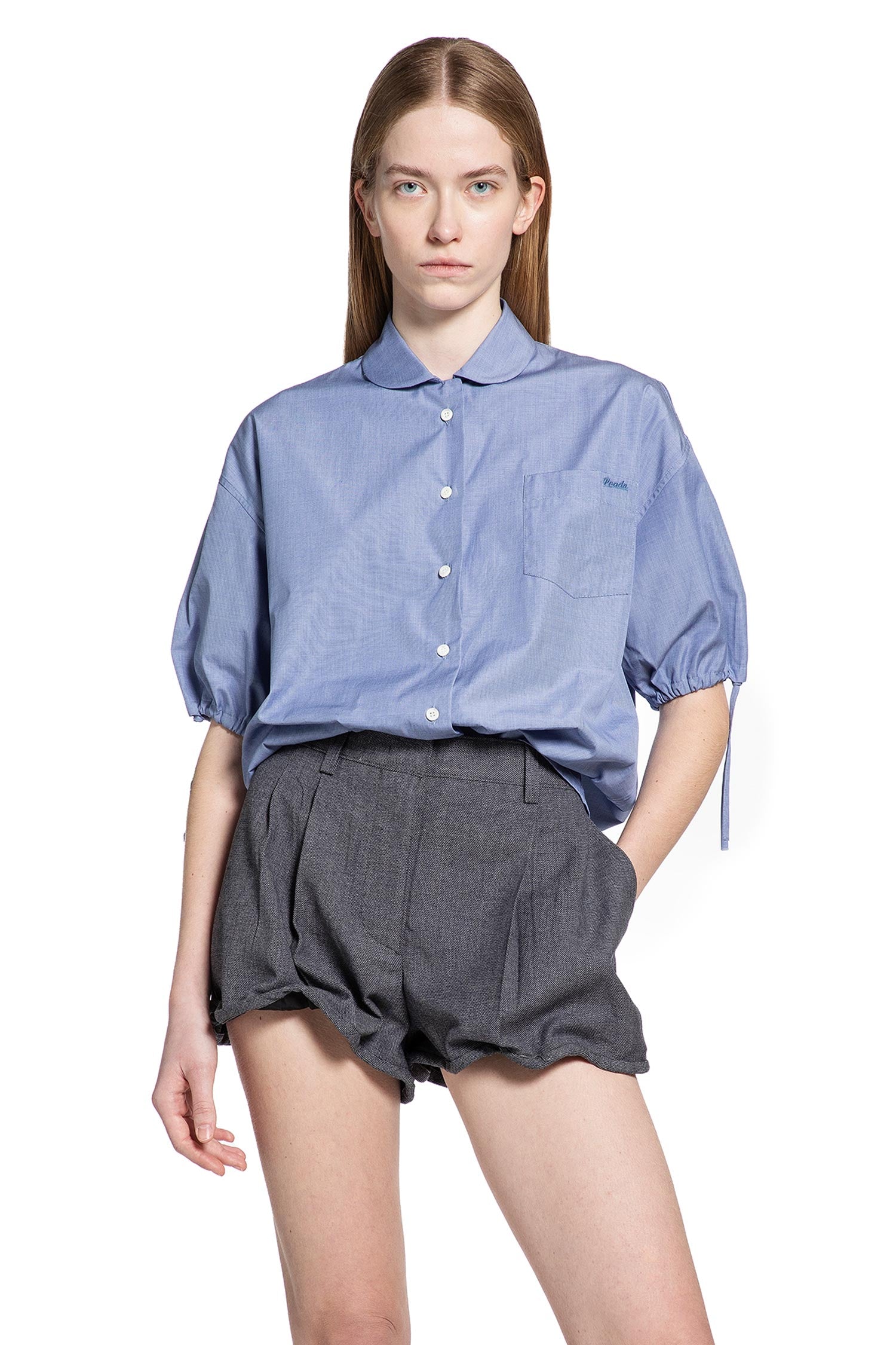 Fil À Fil Short Sleeve Cotton Shirt Prada – Гарантія оригінальності – боковий вид