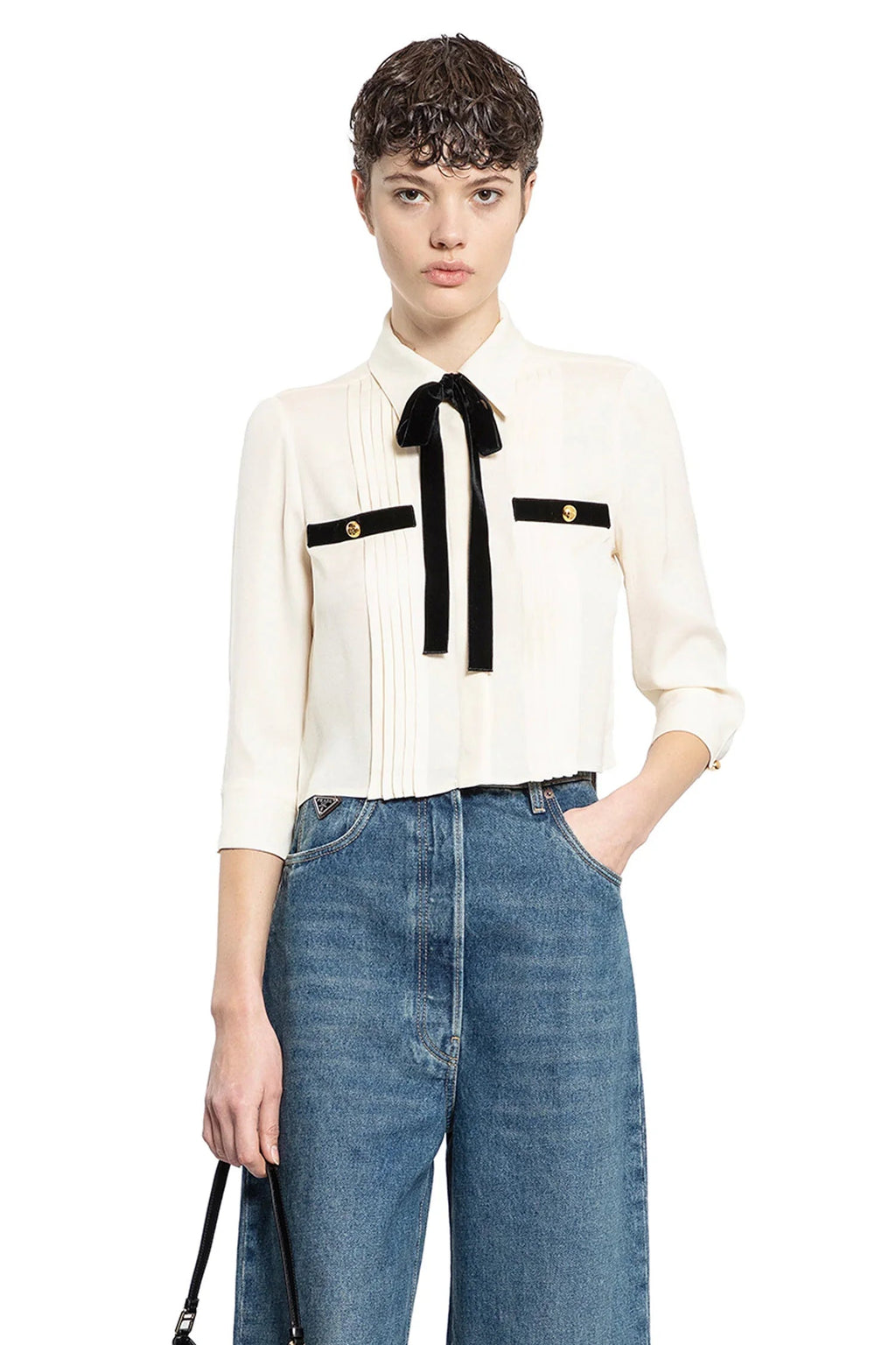 Sablé Cropped Bow Shirt Prada – Гарантія оригінальності – боковий вид
