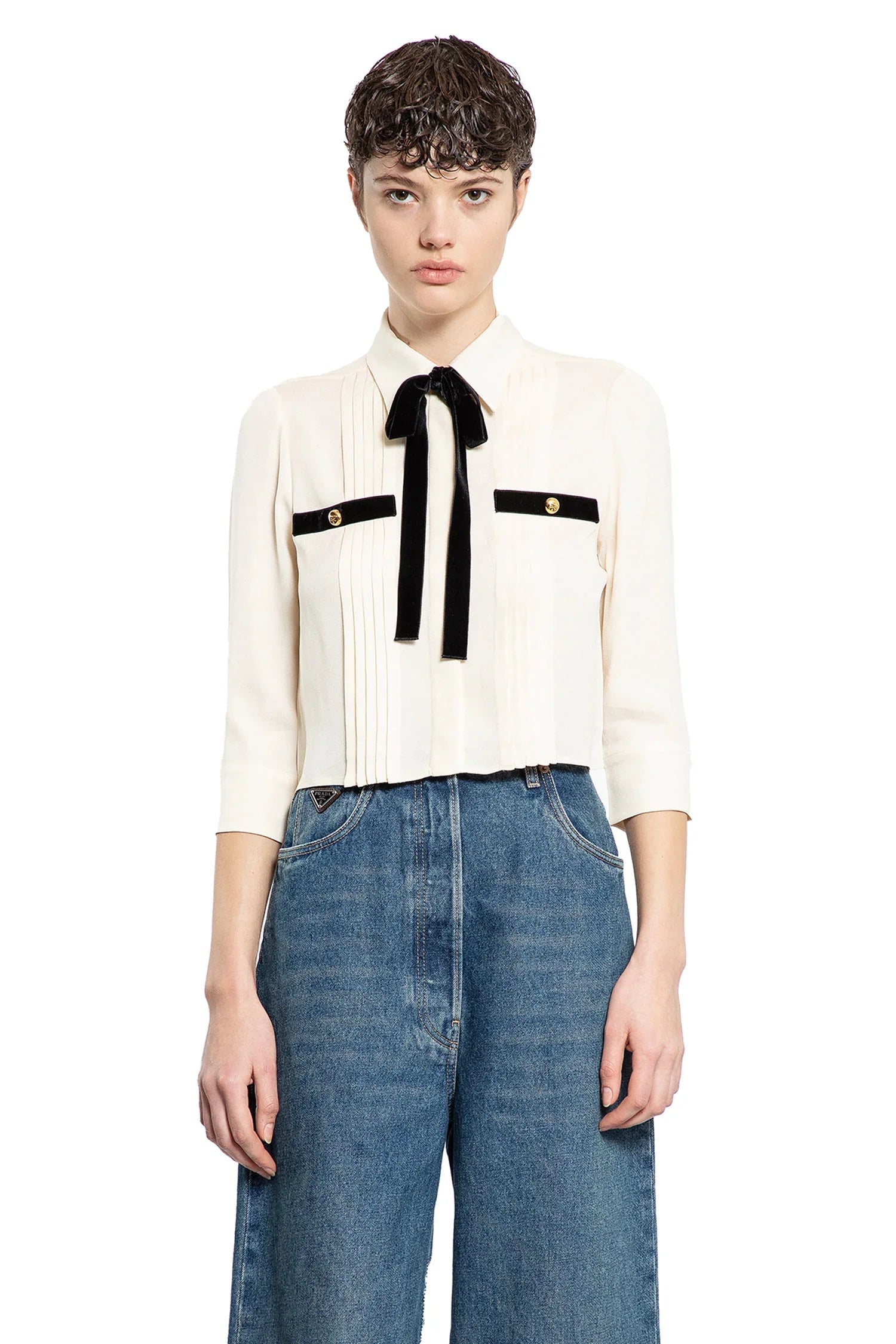 Sablé Cropped Bow Shirt Prada – Гарантія оригінальності – вид ззаду