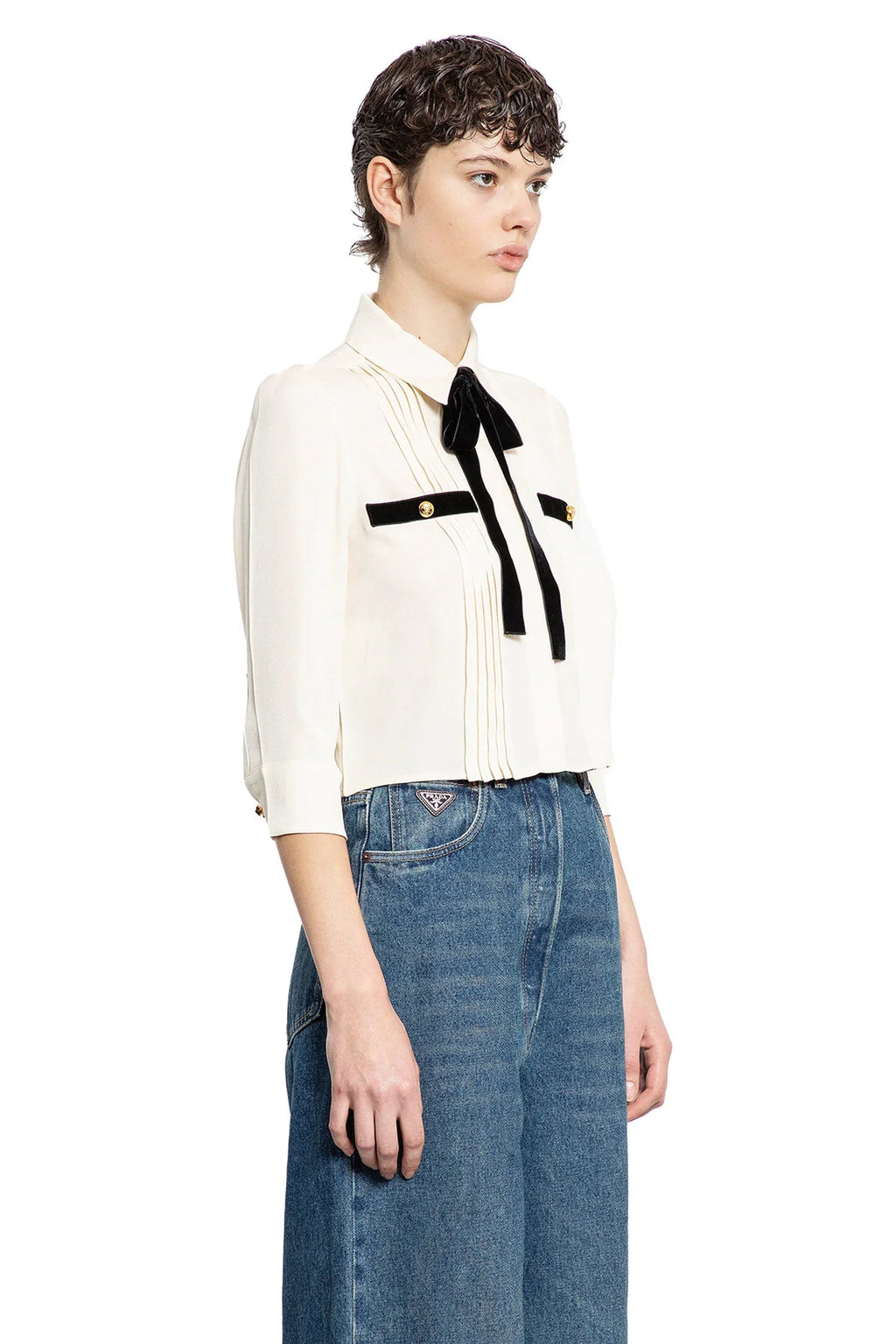 Sablé Cropped Bow Shirt Prada – Гарантія оригінальності – детальний вид