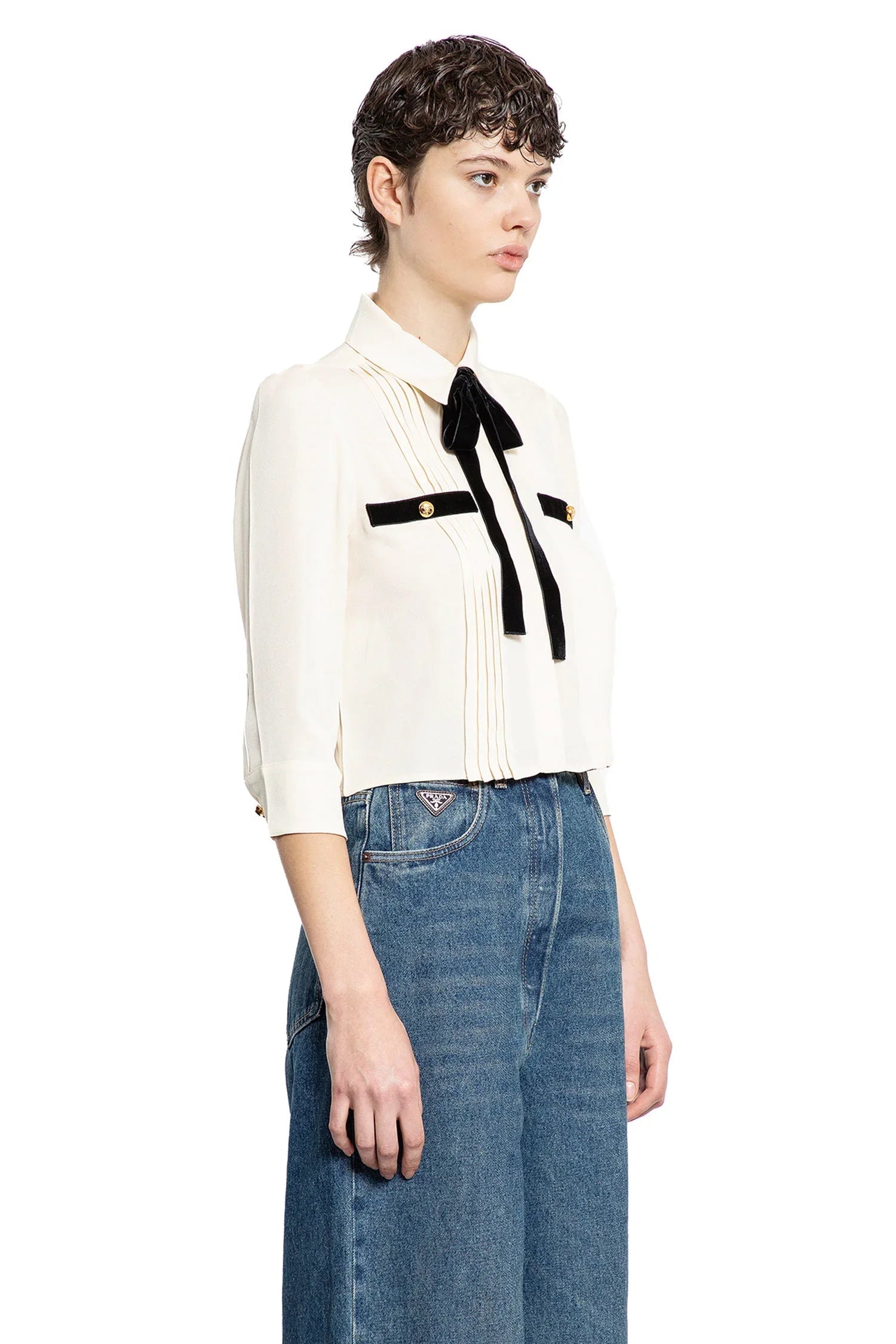 Sablé Cropped Bow Shirt Prada – Гарантія оригінальності – детальний вид