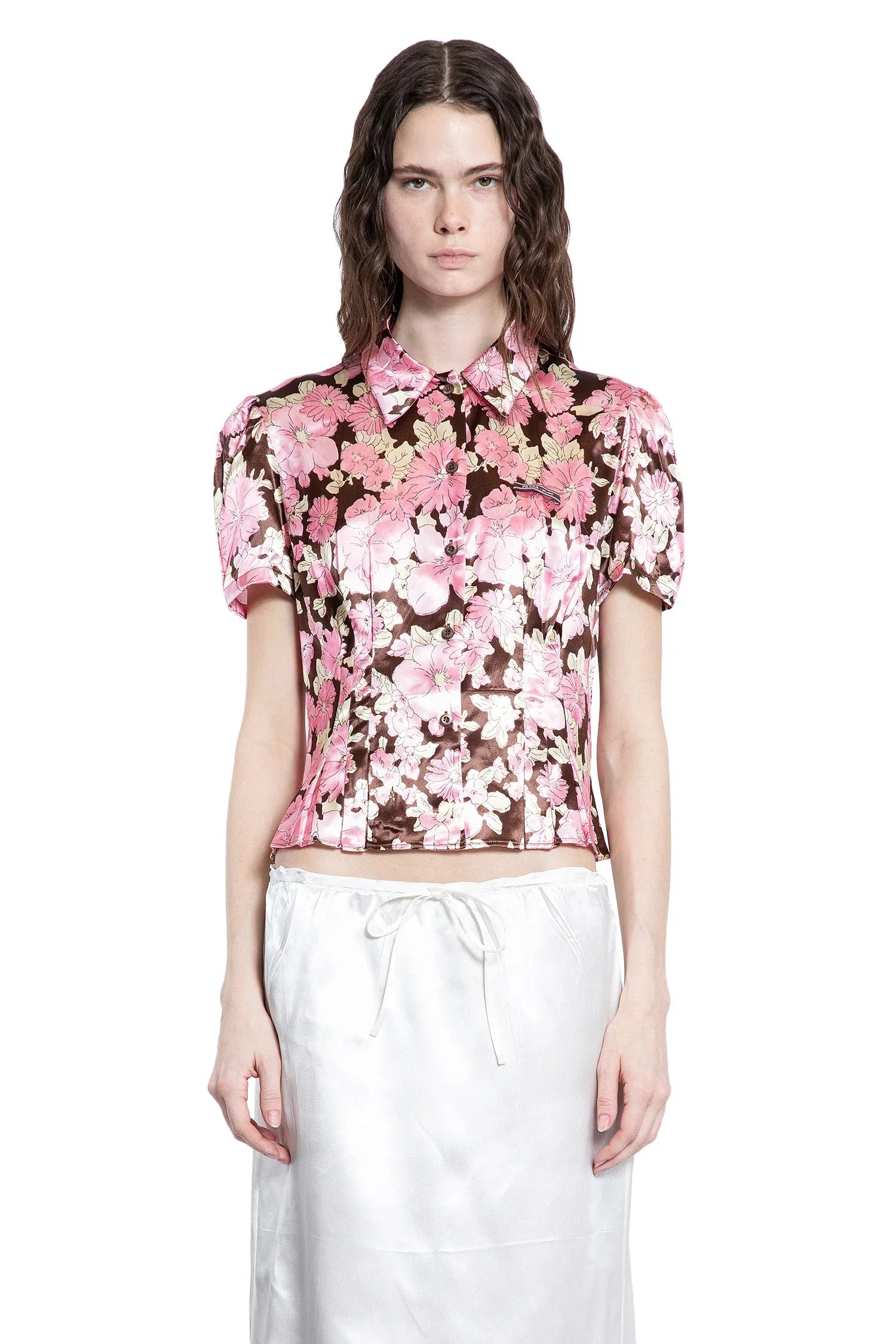 Оригінальна Floral Print Satin Shirt Prada – вид ззаду
