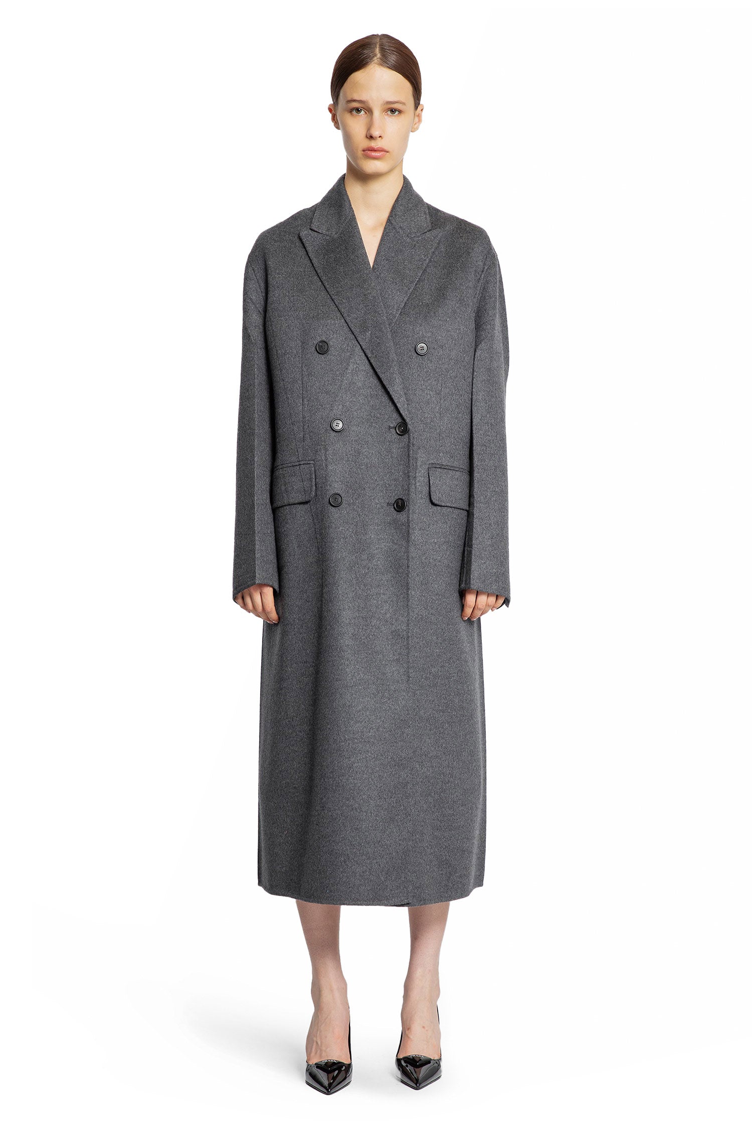 Оригінальна Wool Cashmere Double-Breasted Overcoat Prada – вид ззаду