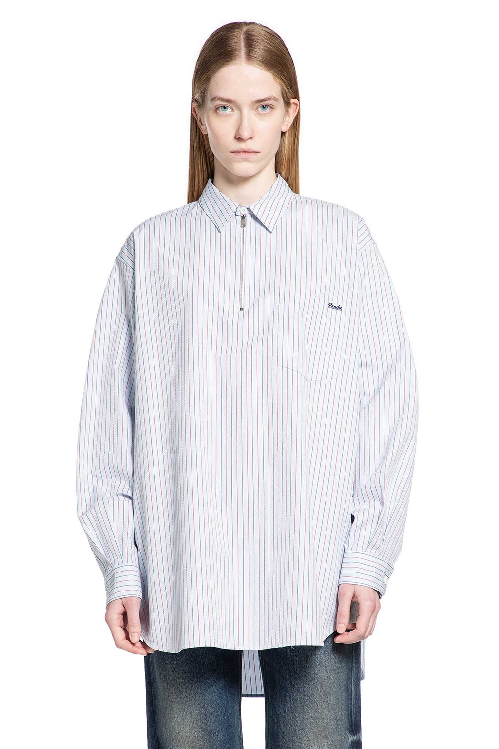 Herringbone Striped Cotton Shirt Prada оригінал – Купити в Україні – боковий вид