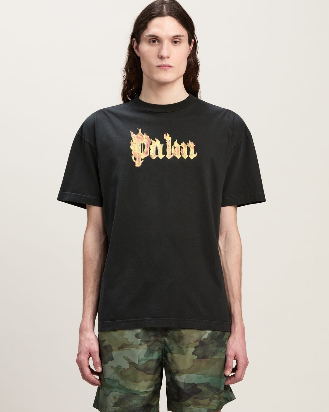 Burning Gold Back Logo T-Shirt Palm angels оригінал – Купити в Україні – збільшений вид - PALM ANGELS