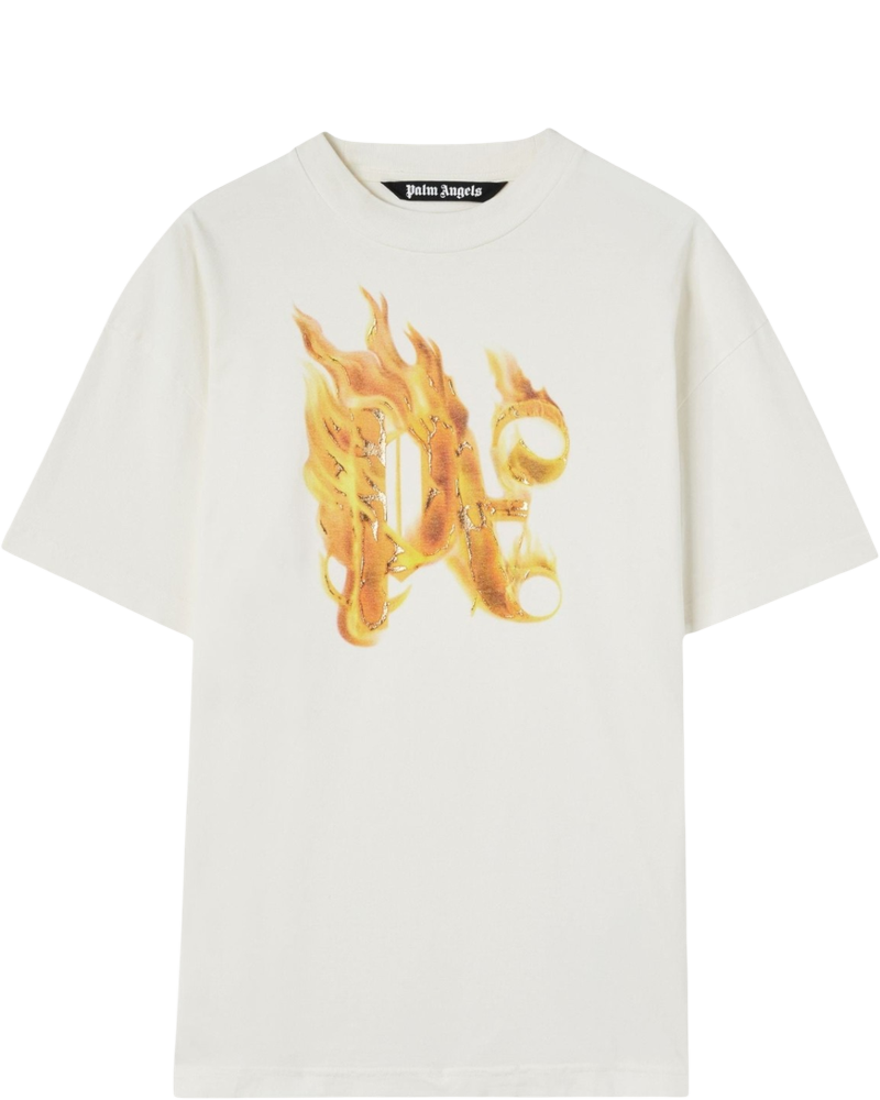 Burning Monogram White T-Shirt Palm angels оригінал – Купити в Україні