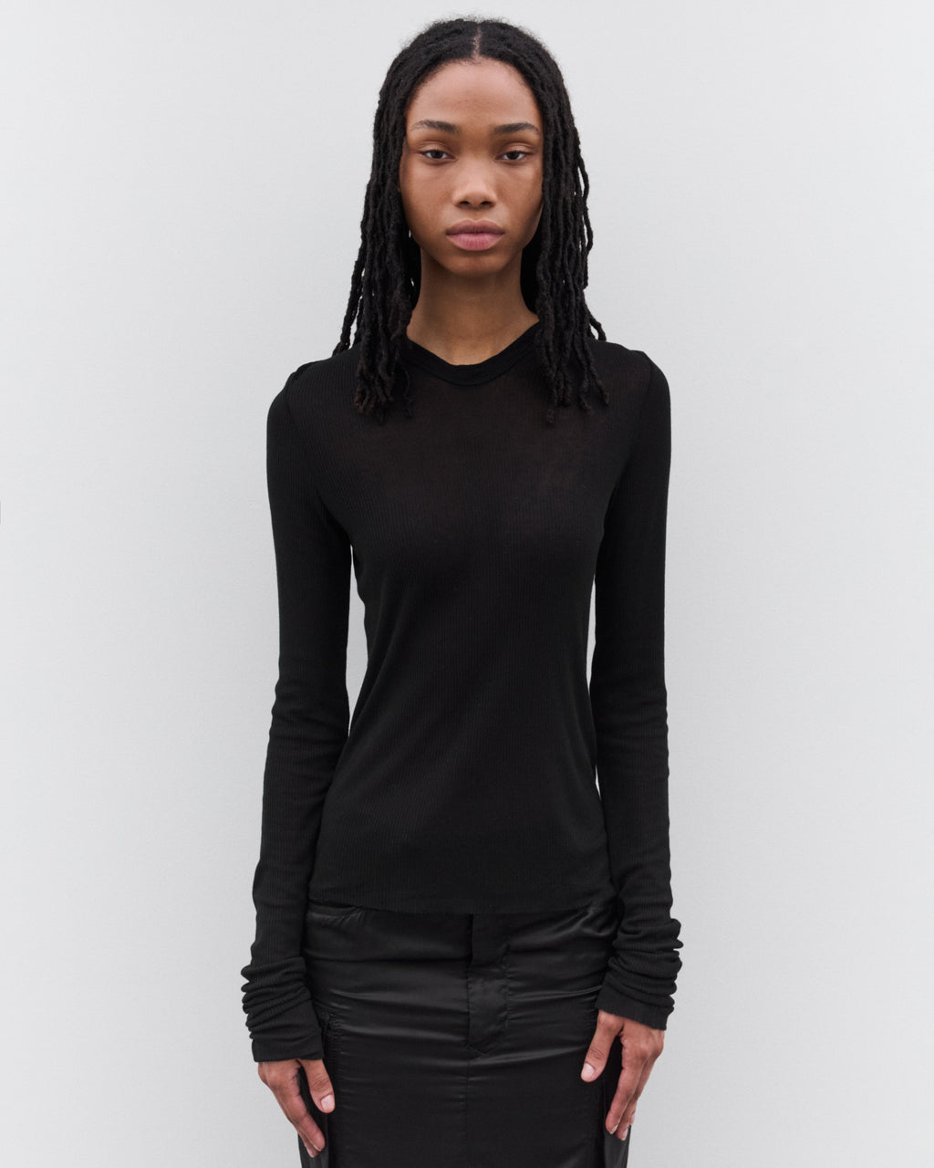 Оригінальна Womens Cropped Hooded Rib Long Sleeve T Shirt Rick owens – детальний вид