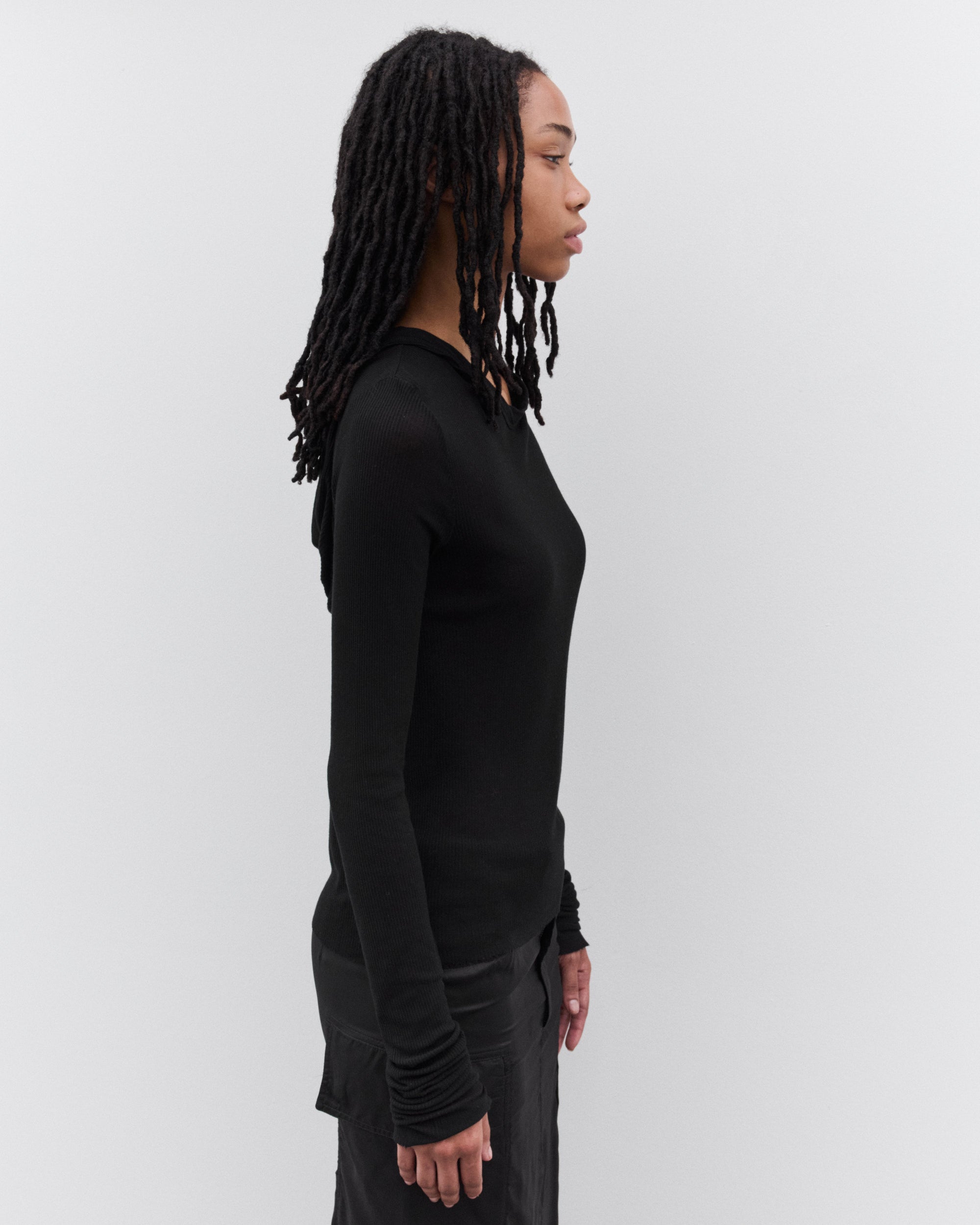 Оригінальна Womens Cropped Hooded Rib Long Sleeve T Shirt Rick owens – збільшений вид