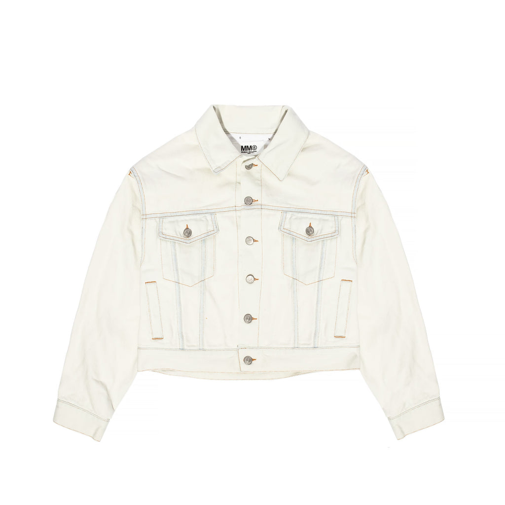 Оригінальна Womens Cotton Denim Cropped Jacket White Maison margiela – боковий вид