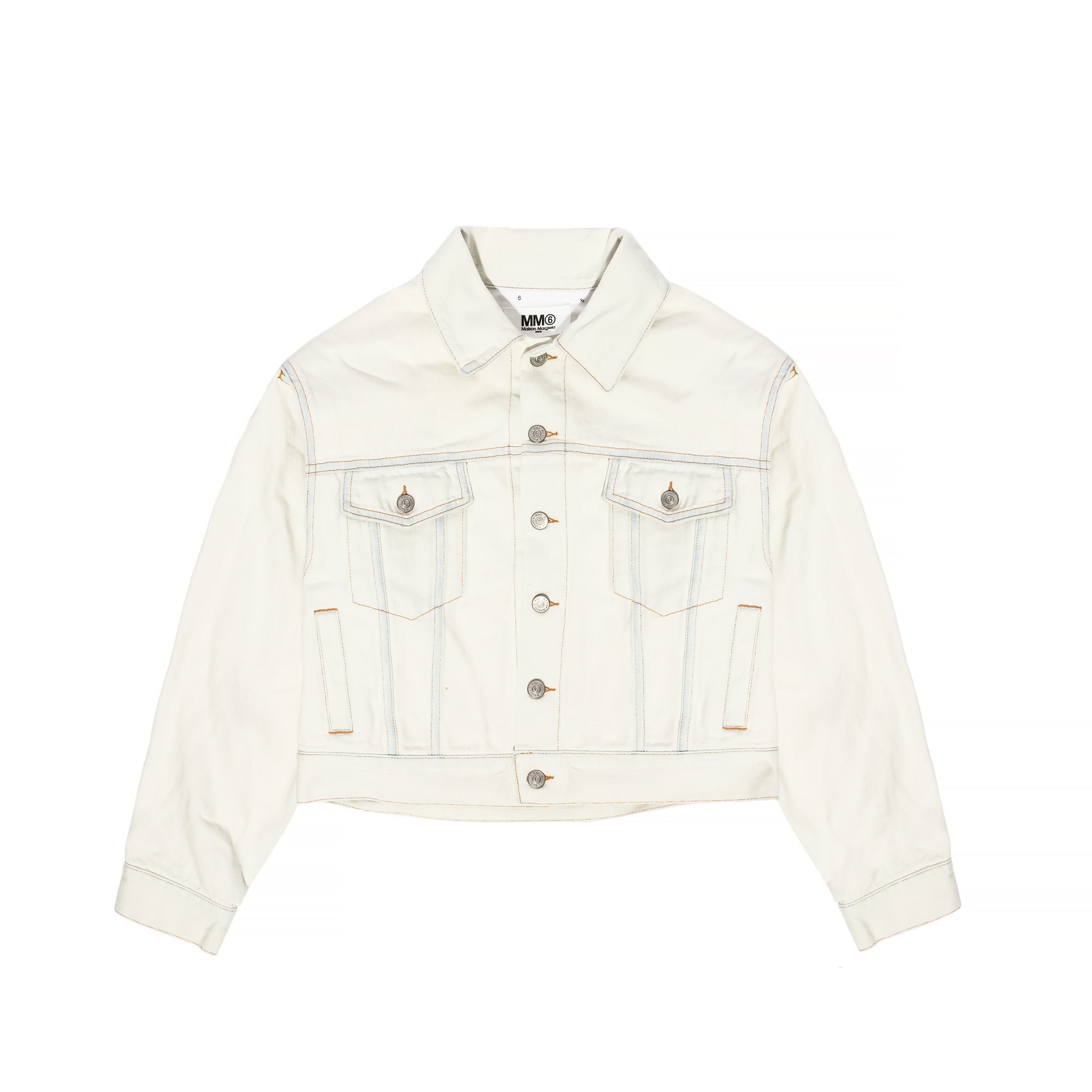 Оригінальна Womens Cotton Denim Cropped Jacket White Maison margiela – боковий вид