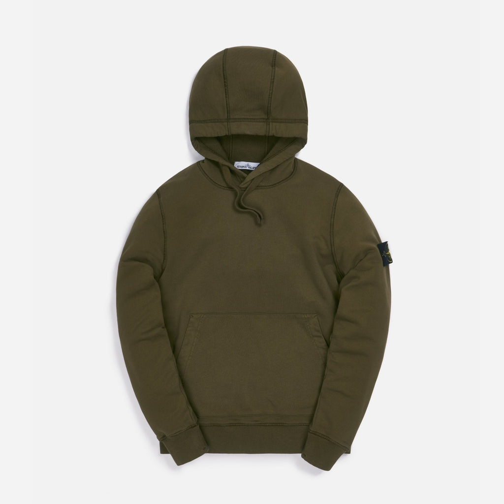 Оригінальна Cotton Fleece Garment Dyed Hooded Sweatshirt Olive Stone island – боковий вид