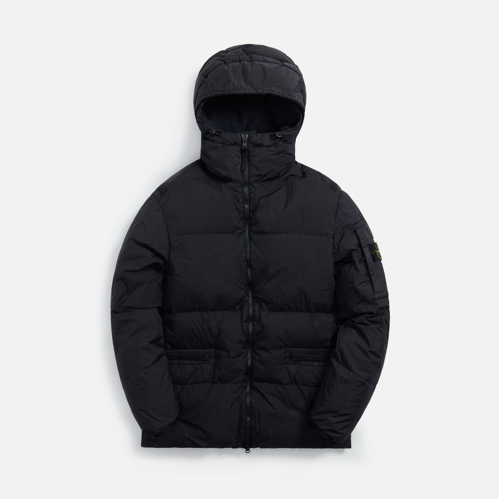 Garment Dyed Crinkle Reps Hooded Down Jacket Black Stone island – Гарантія оригінальності – боковий вид