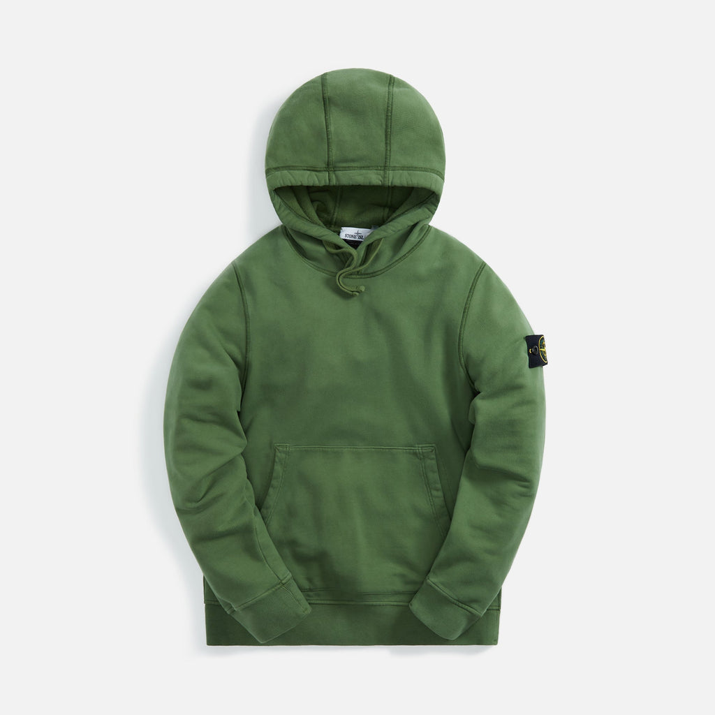 Оригінальна Brushed Cotton Fleece Garment Dyed Hoodie Olive Stone island – боковий вид
