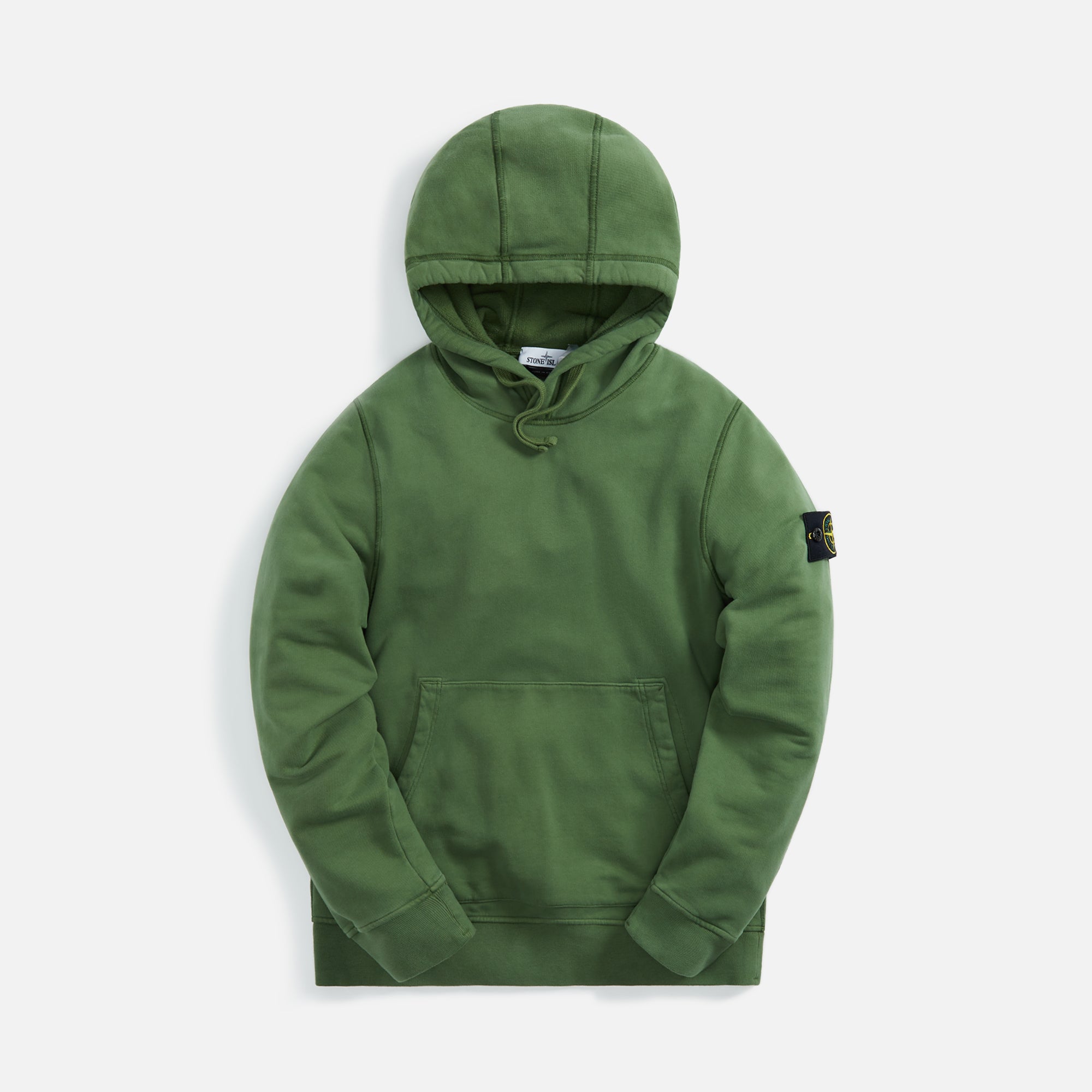 Оригінальна Brushed Cotton Fleece Garment Dyed Hoodie Olive Stone island – боковий вид - STONE ISLAND