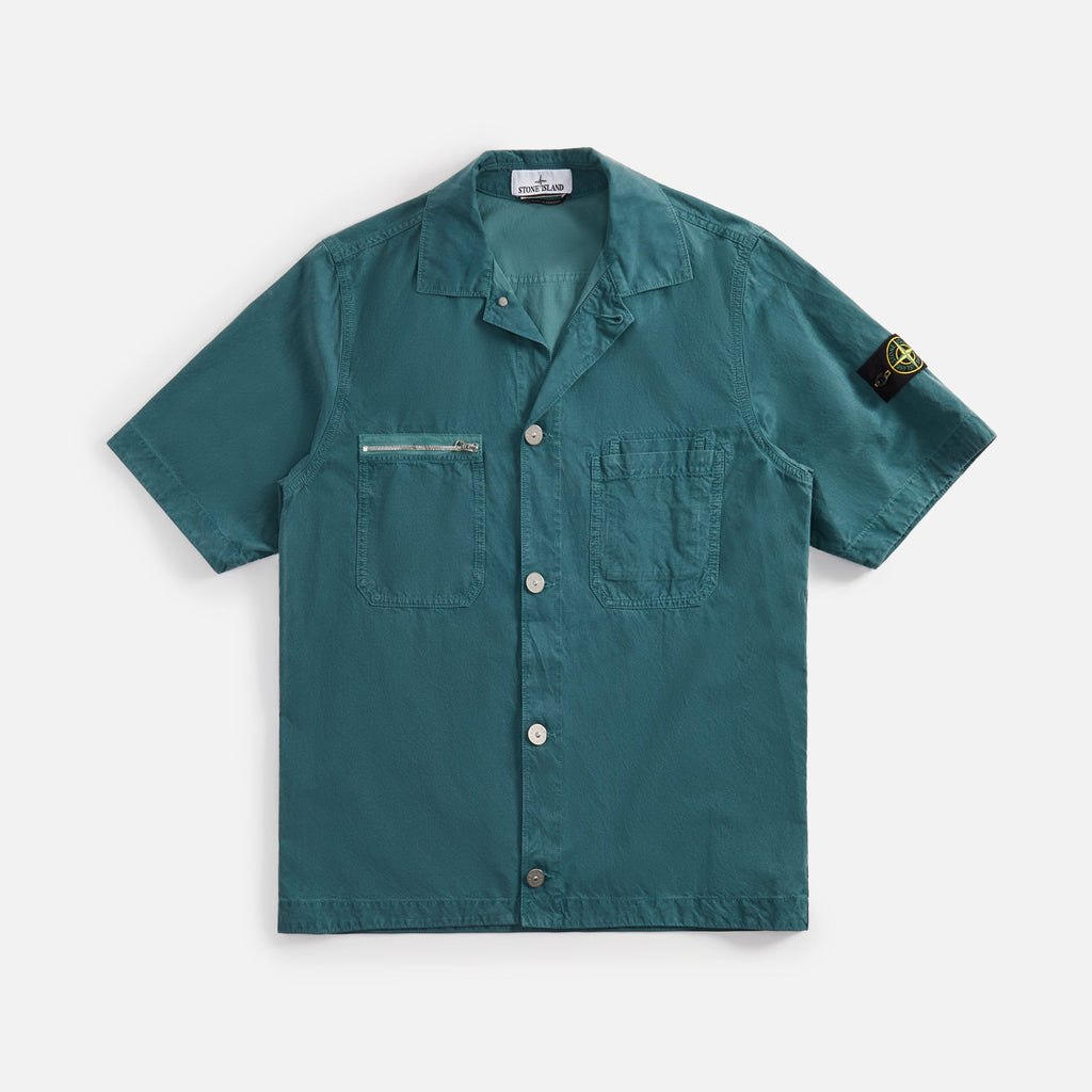 Garment Dyed Cupro Cotton Twill Shirt Bottle Green Stone island оригінал – Купити в Україні – боковий вид