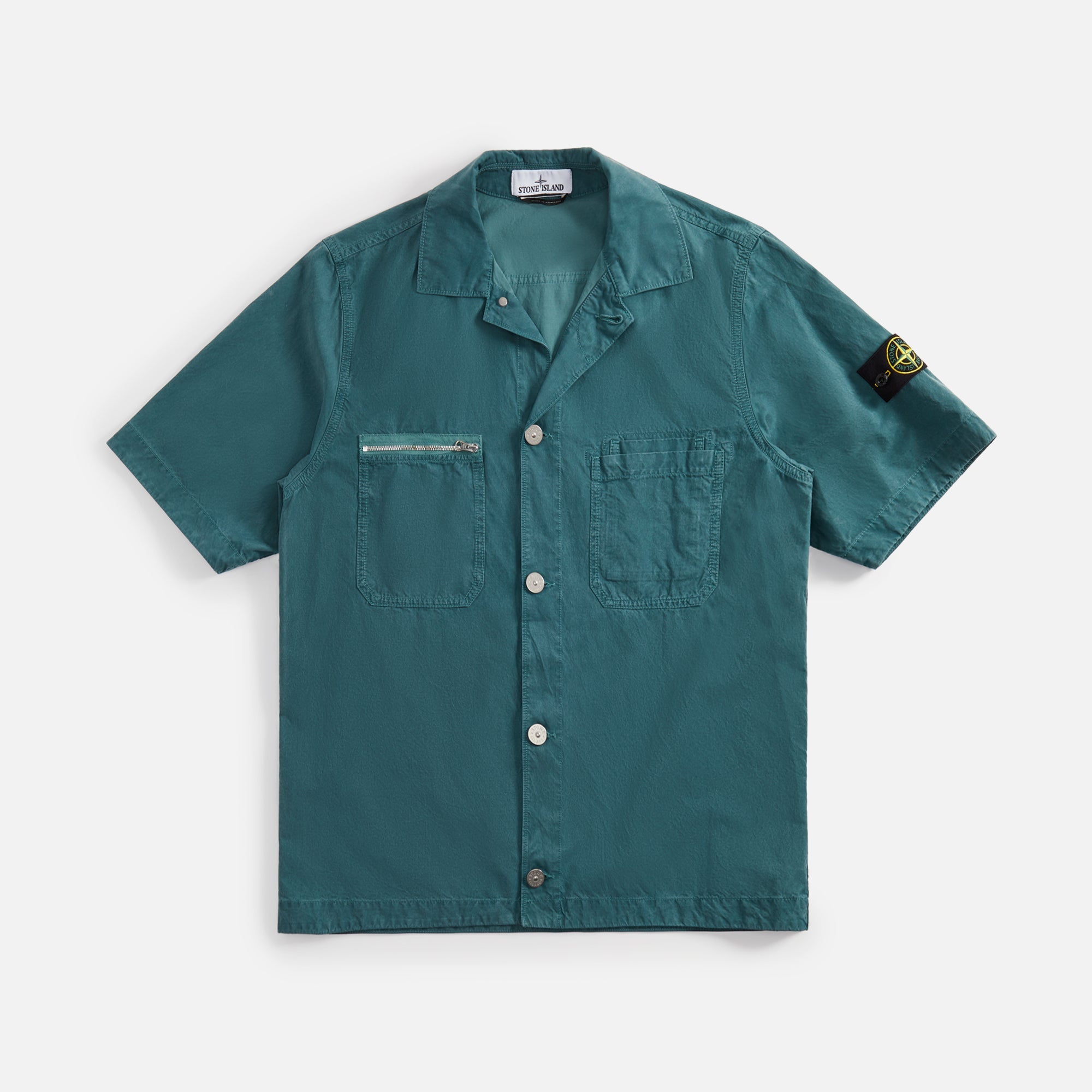 Garment Dyed Cupro Cotton Twill Shirt Bottle Green Stone island оригінал – Купити в Україні – боковий вид