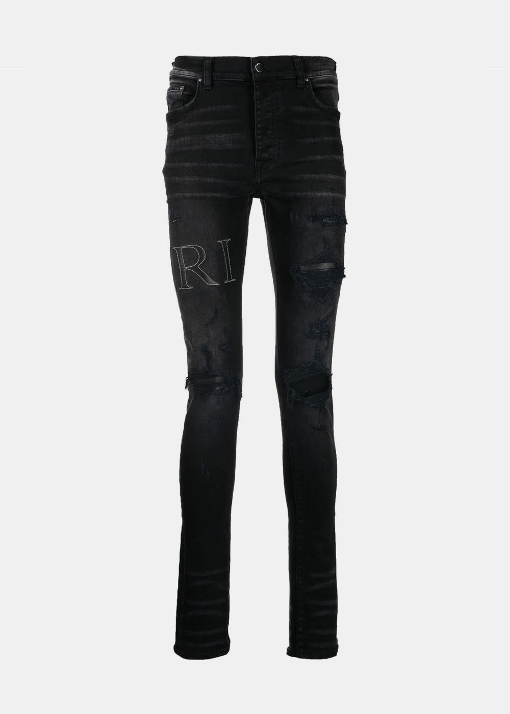 Aged Black Leather Stitch Logo Jeans Amiri оригінал – Купити в Україні – боковий вид