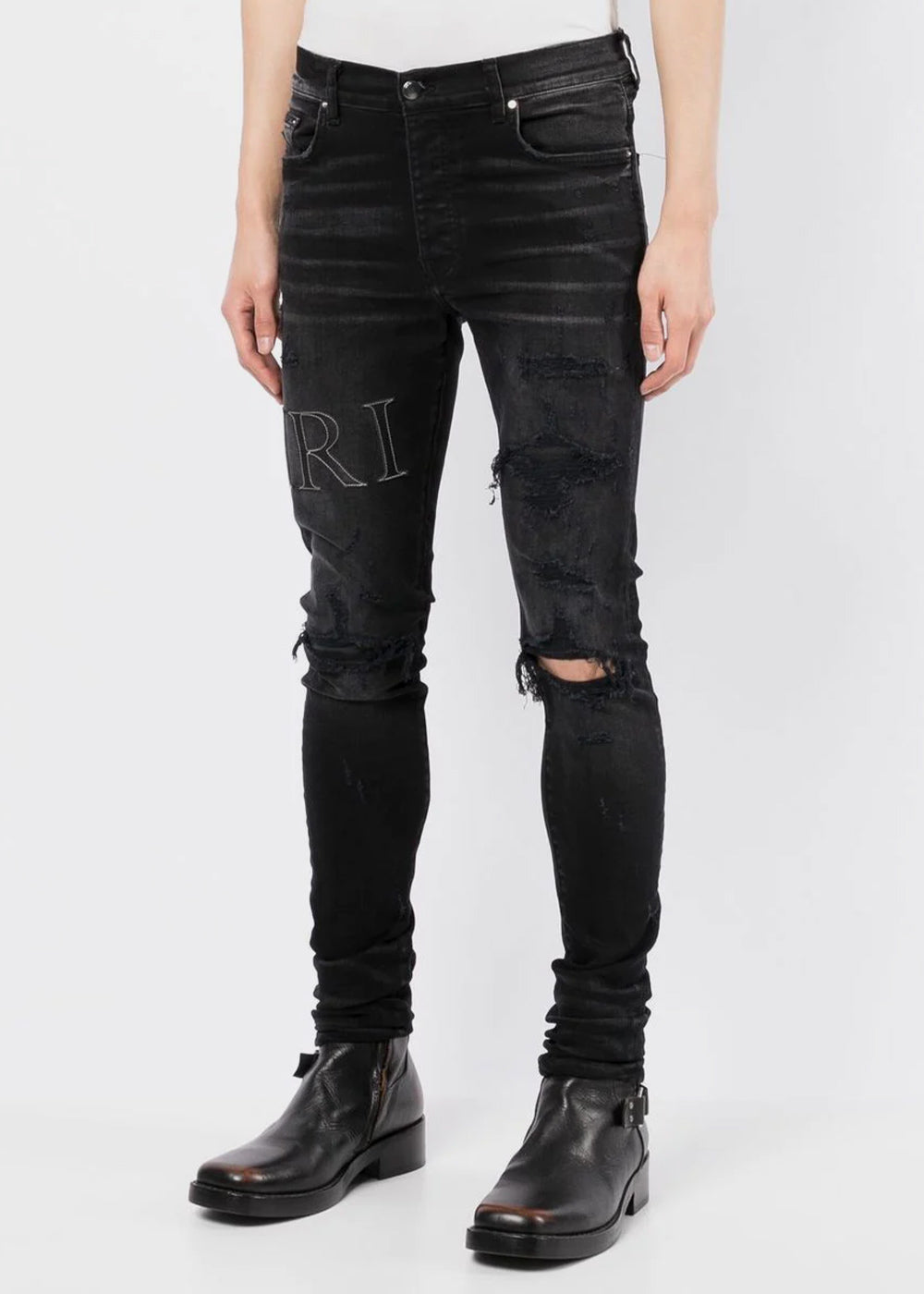 Aged Black Leather Stitch Logo Jeans Amiri оригінал – Купити в Україні – вид ззаду