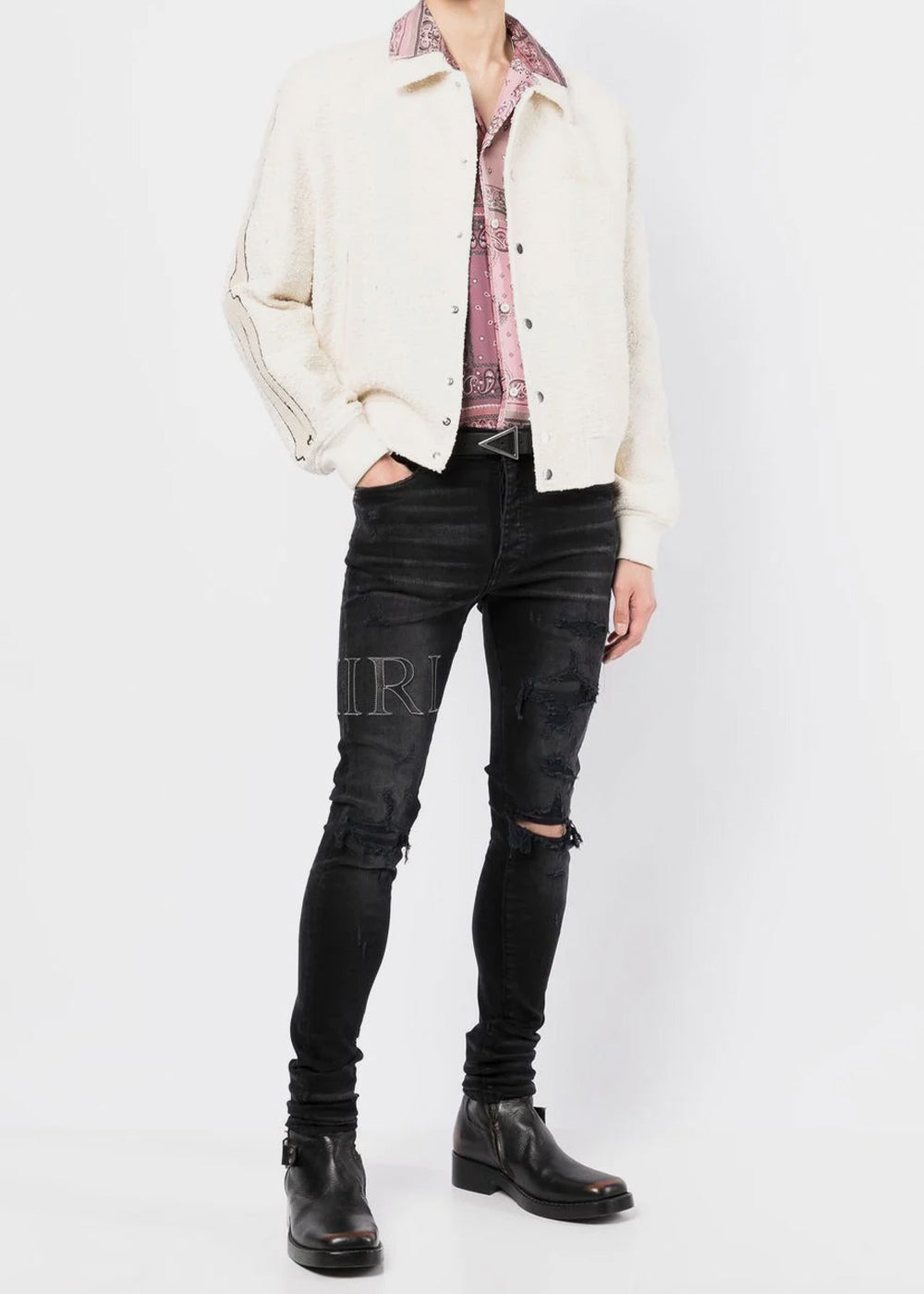 Aged Black Leather Stitch Logo Jeans Amiri оригінал – Купити в Україні – збільшений вид