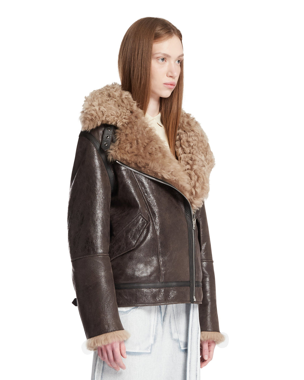 Brown Leather Shearling Jacket Acne studios – Гарантія оригінальності – вид ззаду