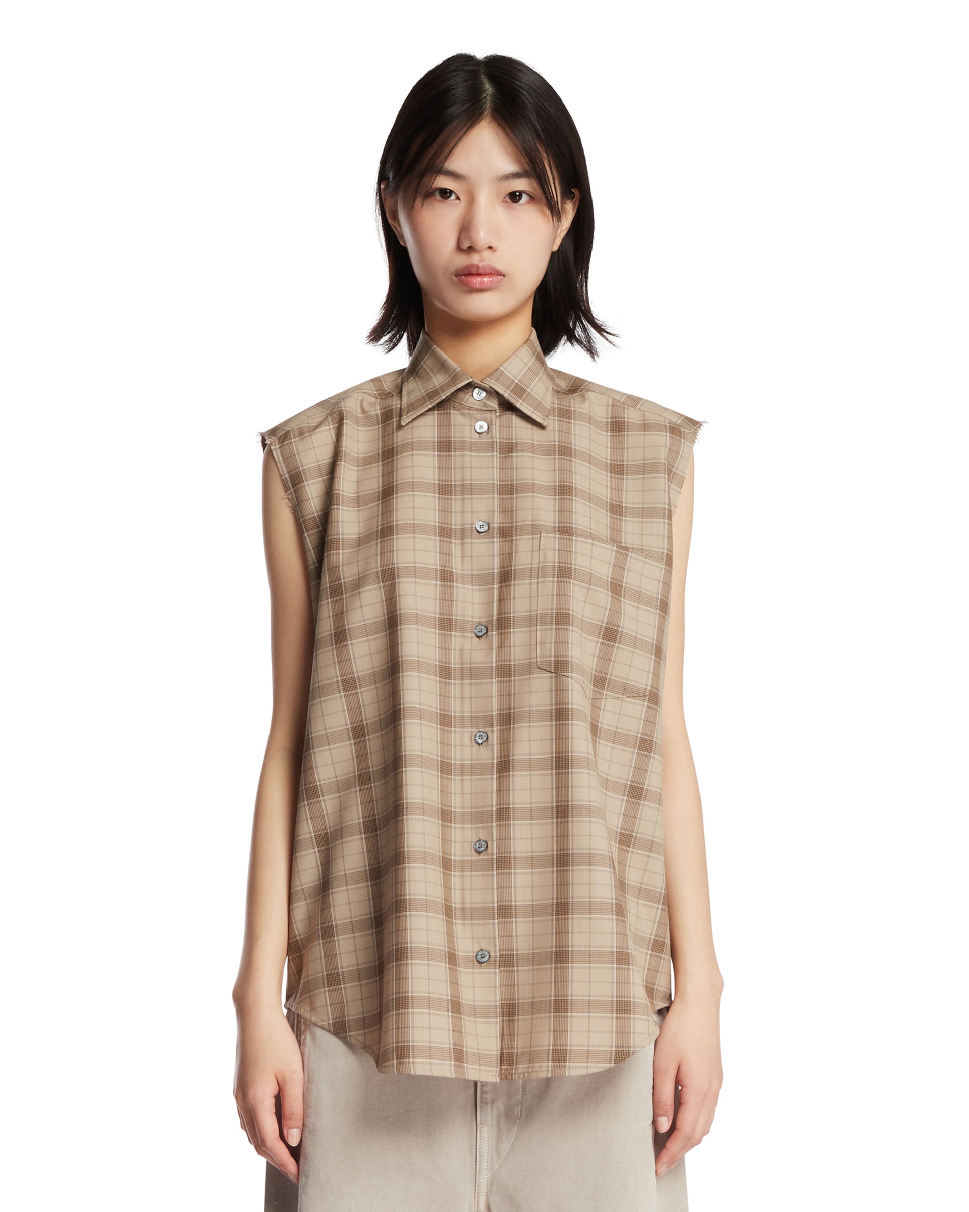 Оригінальна Beige Checked Sleeveless Shirt Acne studios – боковий вид