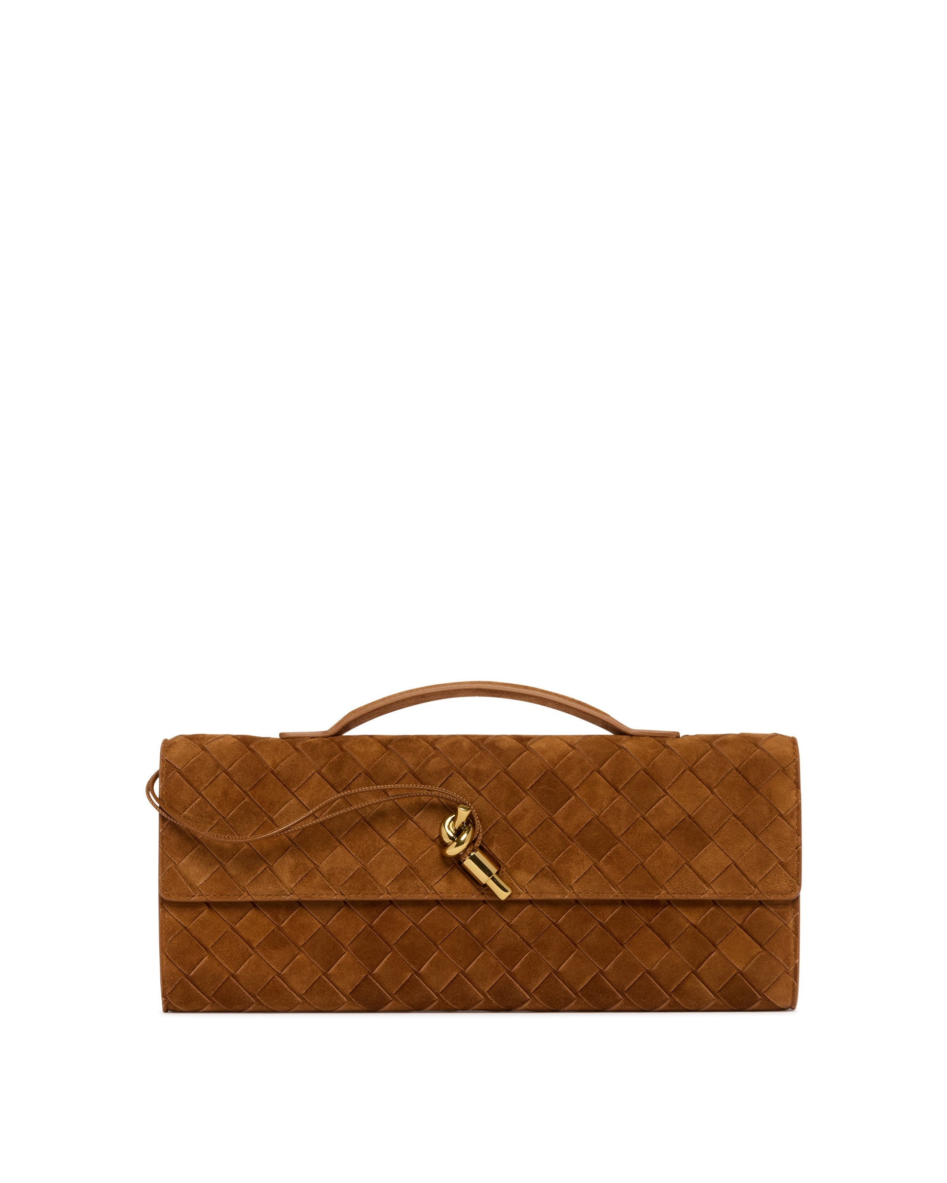 Brown Suede Andiamo Clutch Bottega veneta – Гарантія оригінальності – боковий вид