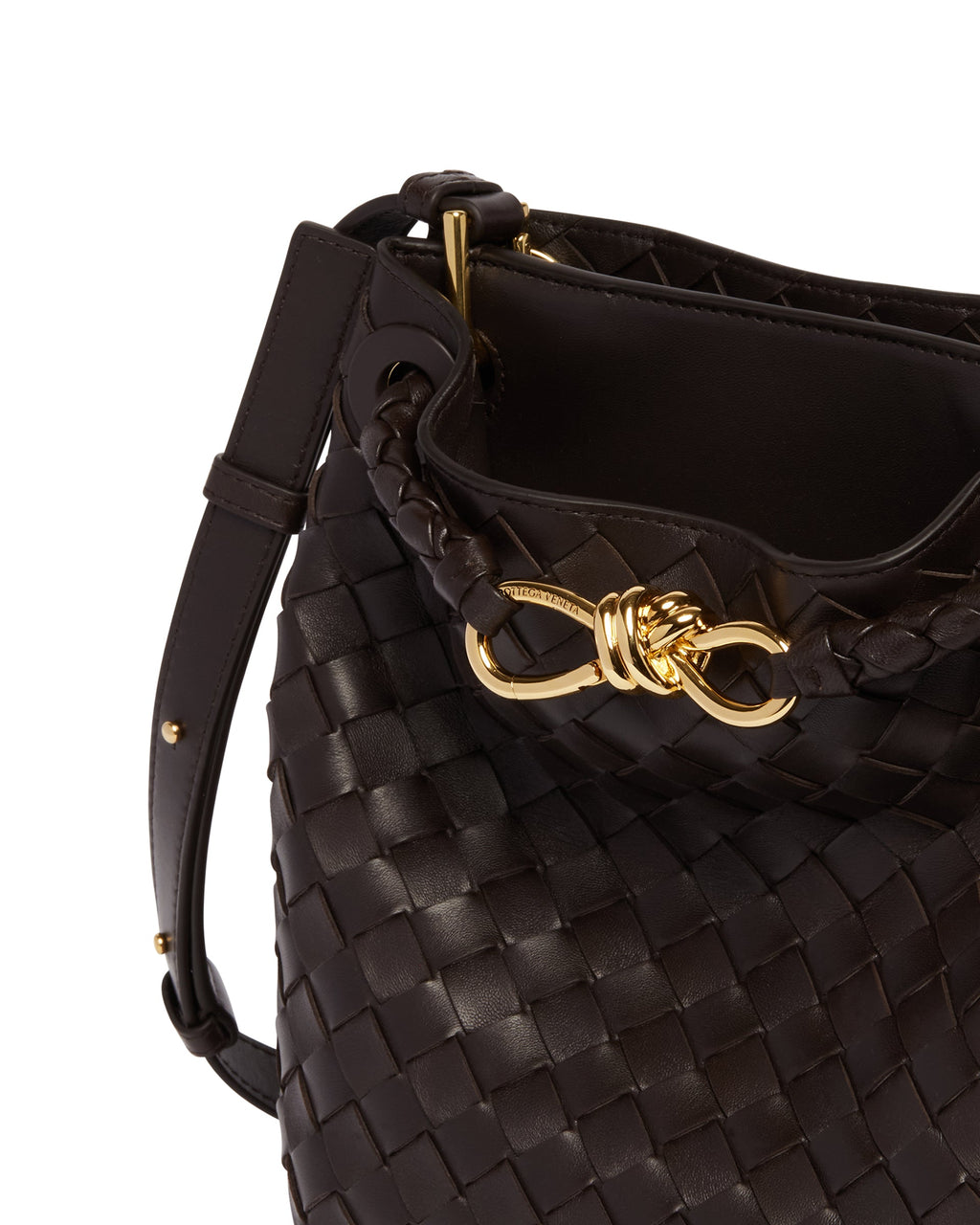 Brown Small Andiamo Bucket Bag Bottega veneta – Гарантія оригінальності – детальний вид