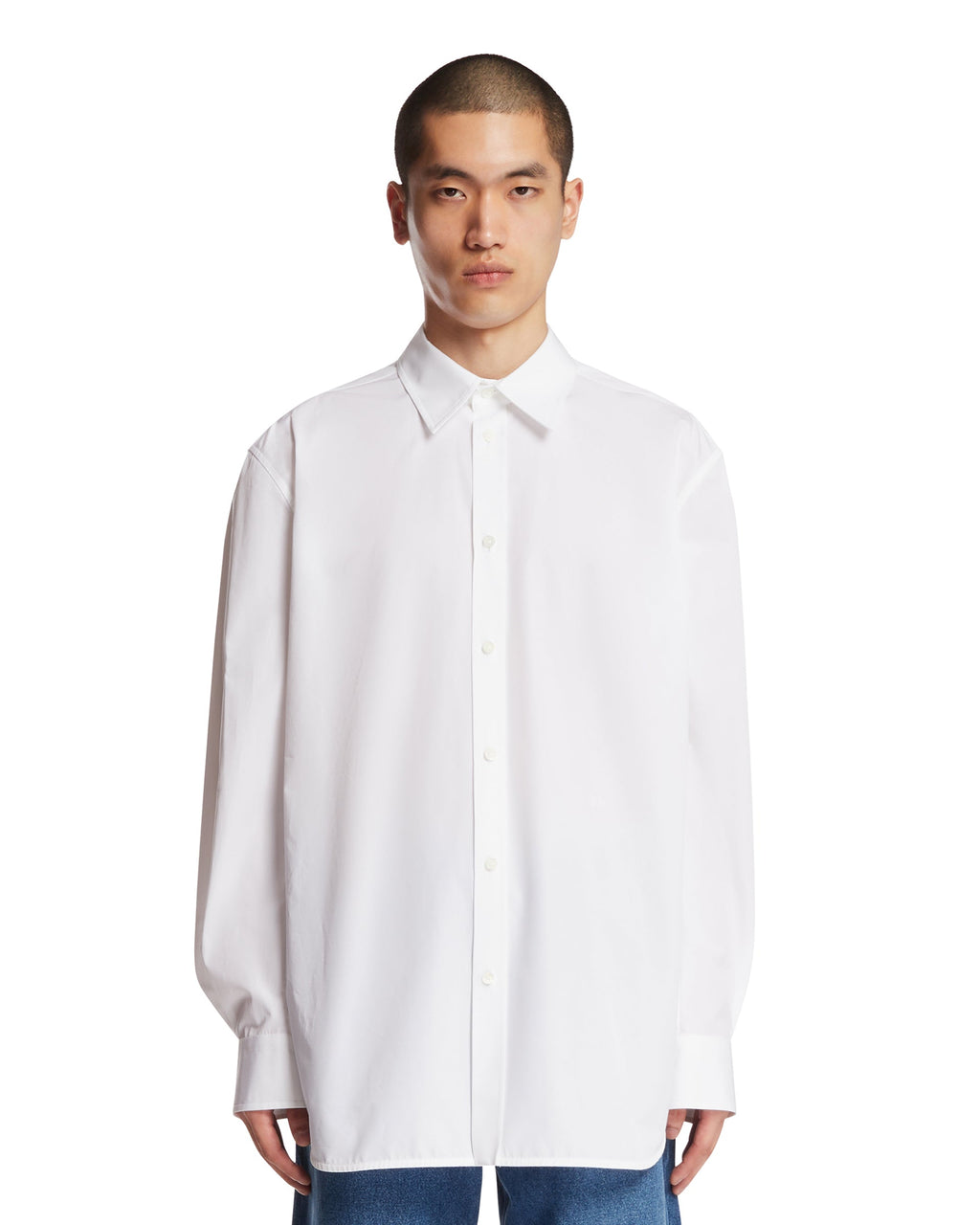 White Cotton Poplin Shirt Bottega veneta – Гарантія оригінальності – боковий вид