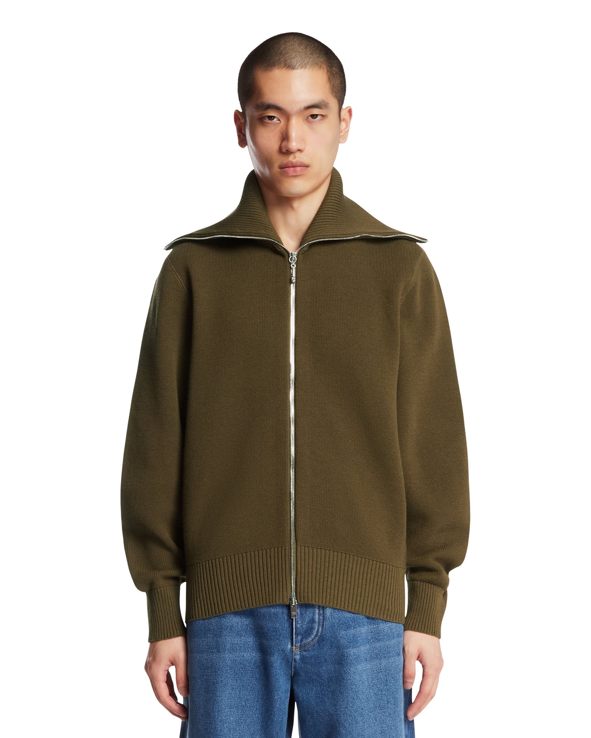 Оригінальна Green Wool And Cotton Zip Cardigan Bottega veneta – боковий вид