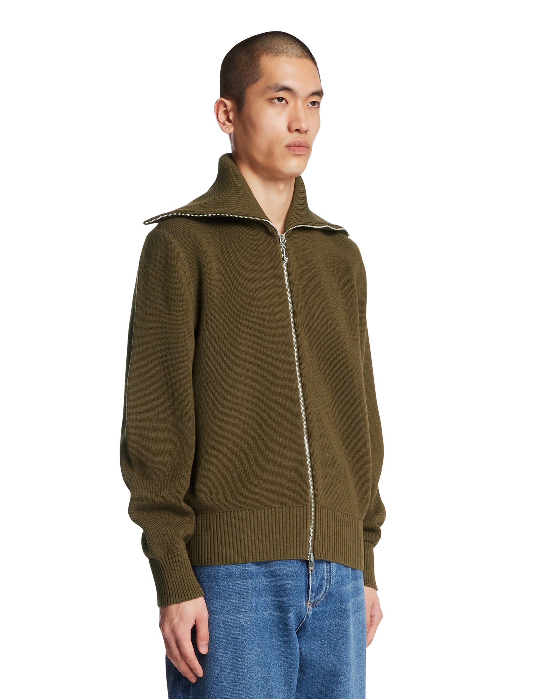 Оригінальна Green Wool And Cotton Zip Cardigan Bottega veneta – вид ззаду