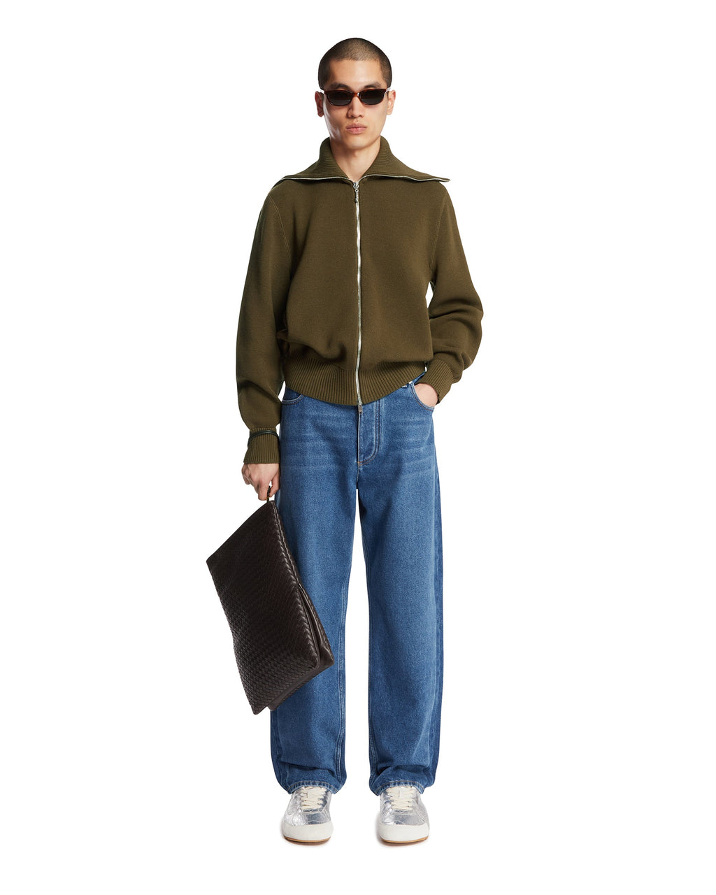 Оригінальна Green Wool And Cotton Zip Cardigan Bottega veneta – детальний вид