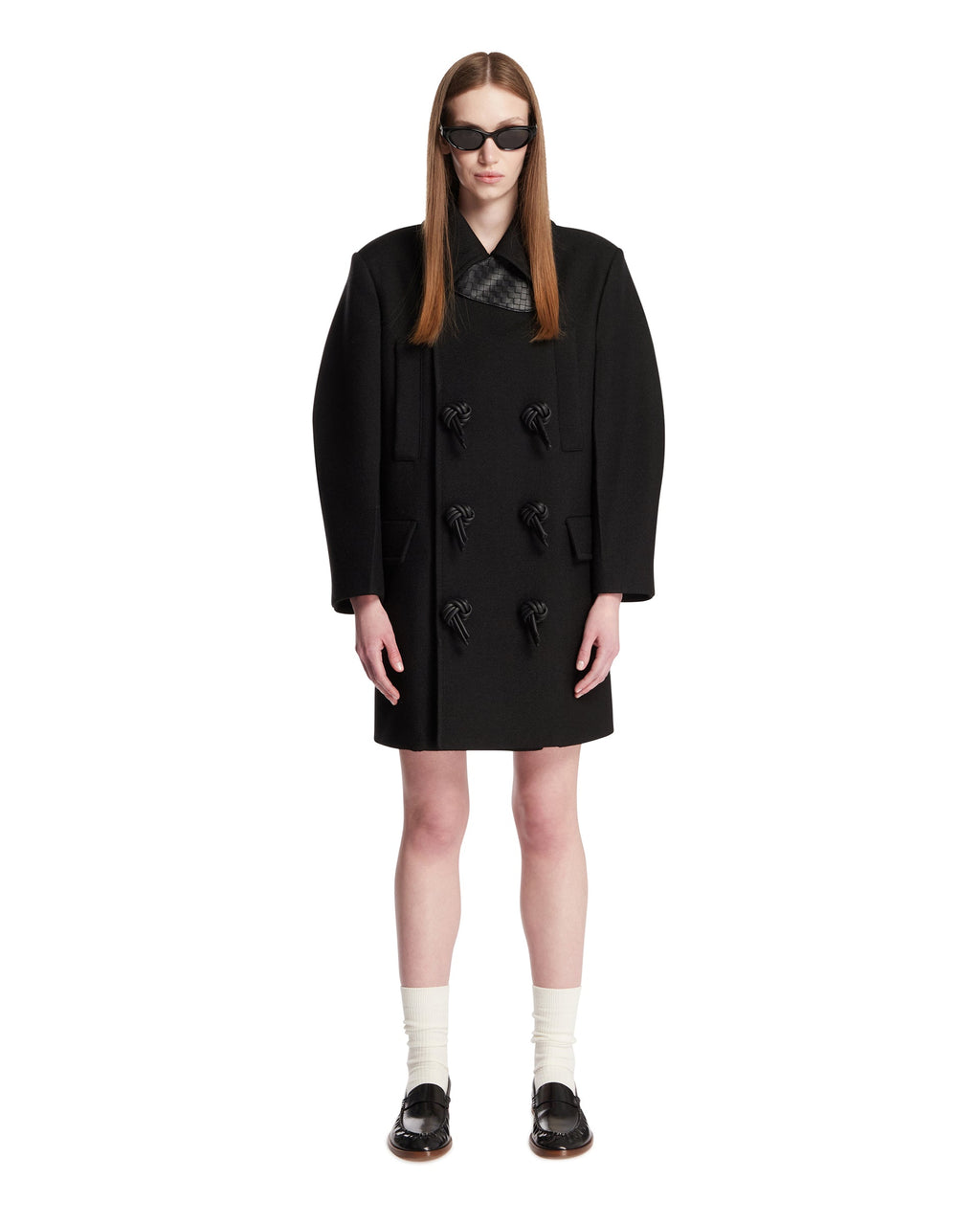 Оригінальна Black Woven-Detail Coat Bottega veneta – боковий вид