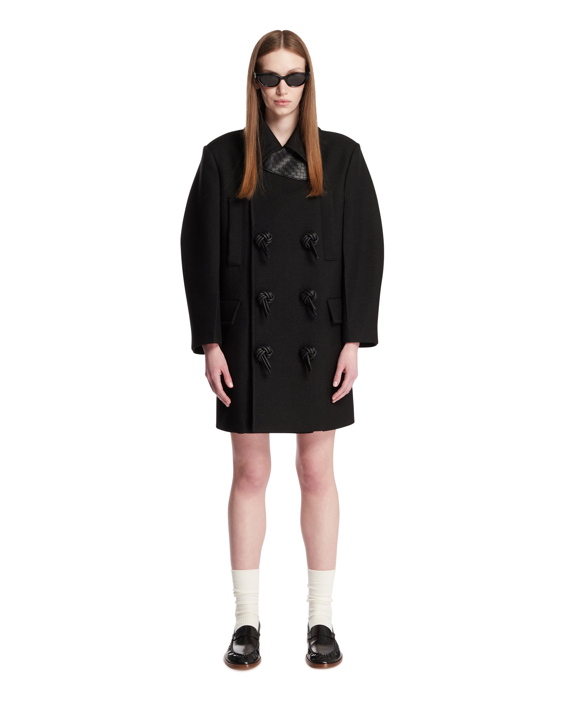 Оригінальна Black Woven-Detail Coat Bottega veneta – боковий вид