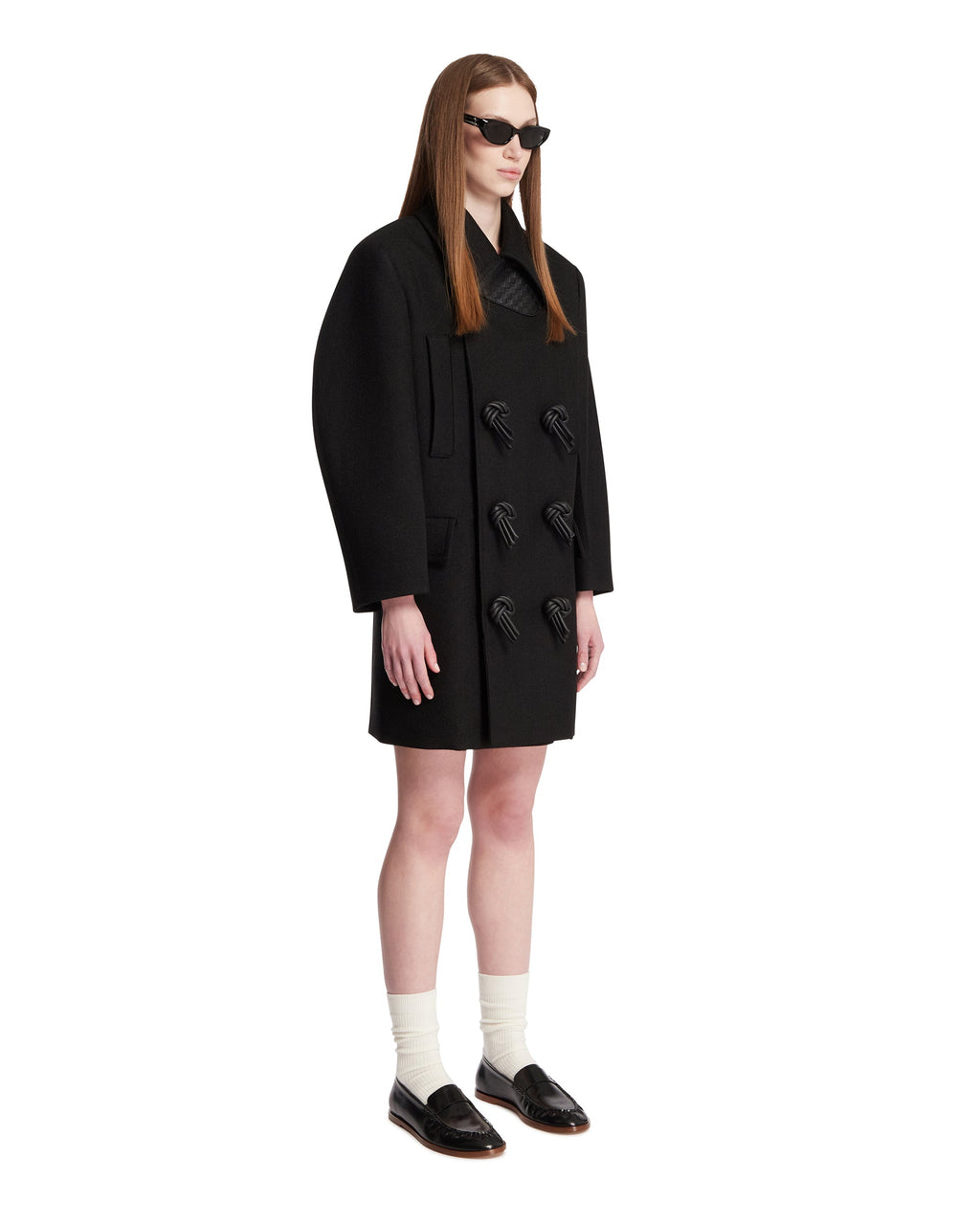Оригінальна Black Woven-Detail Coat Bottega veneta – вид ззаду