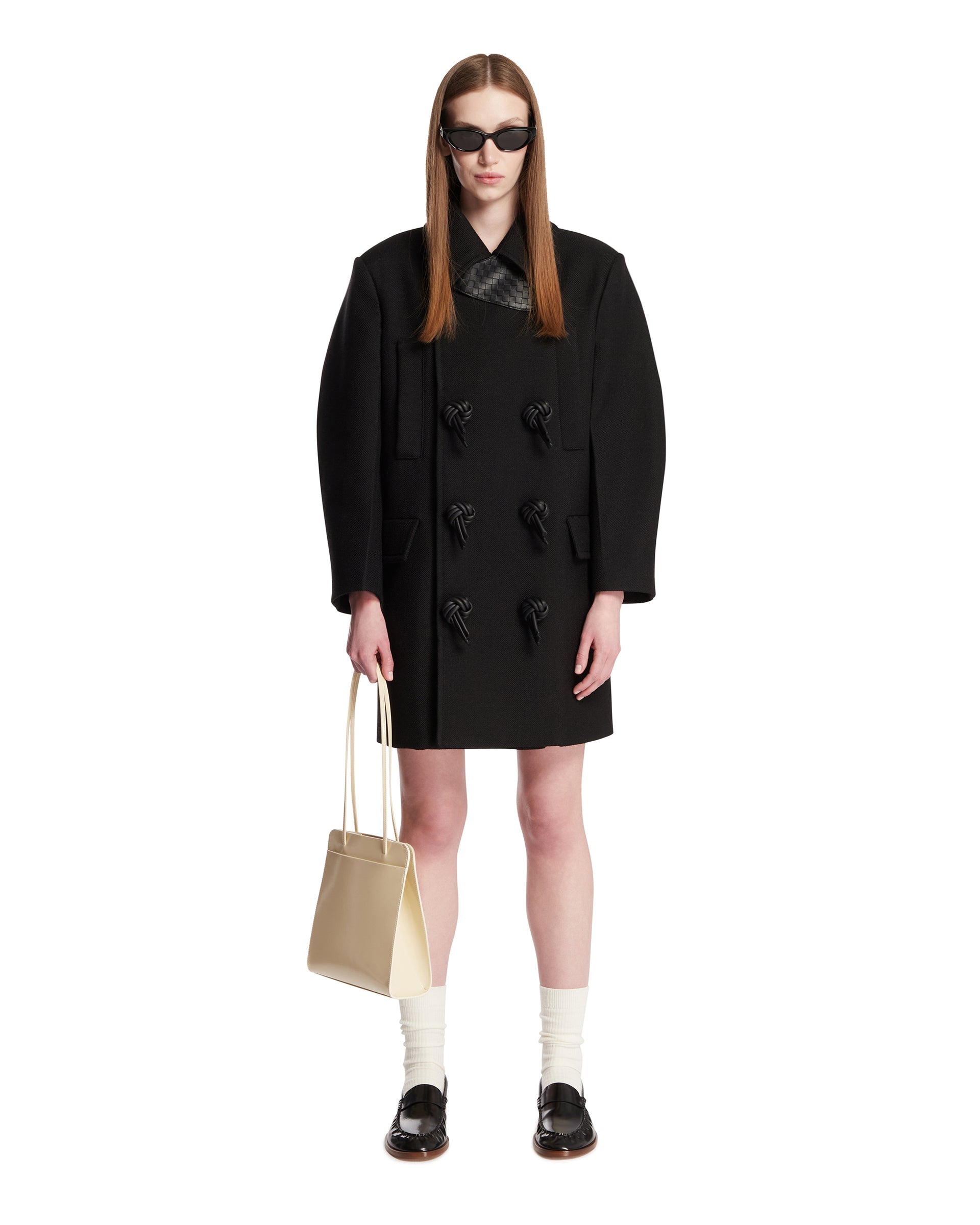 Оригінальна Black Woven-Detail Coat Bottega veneta – детальний вид