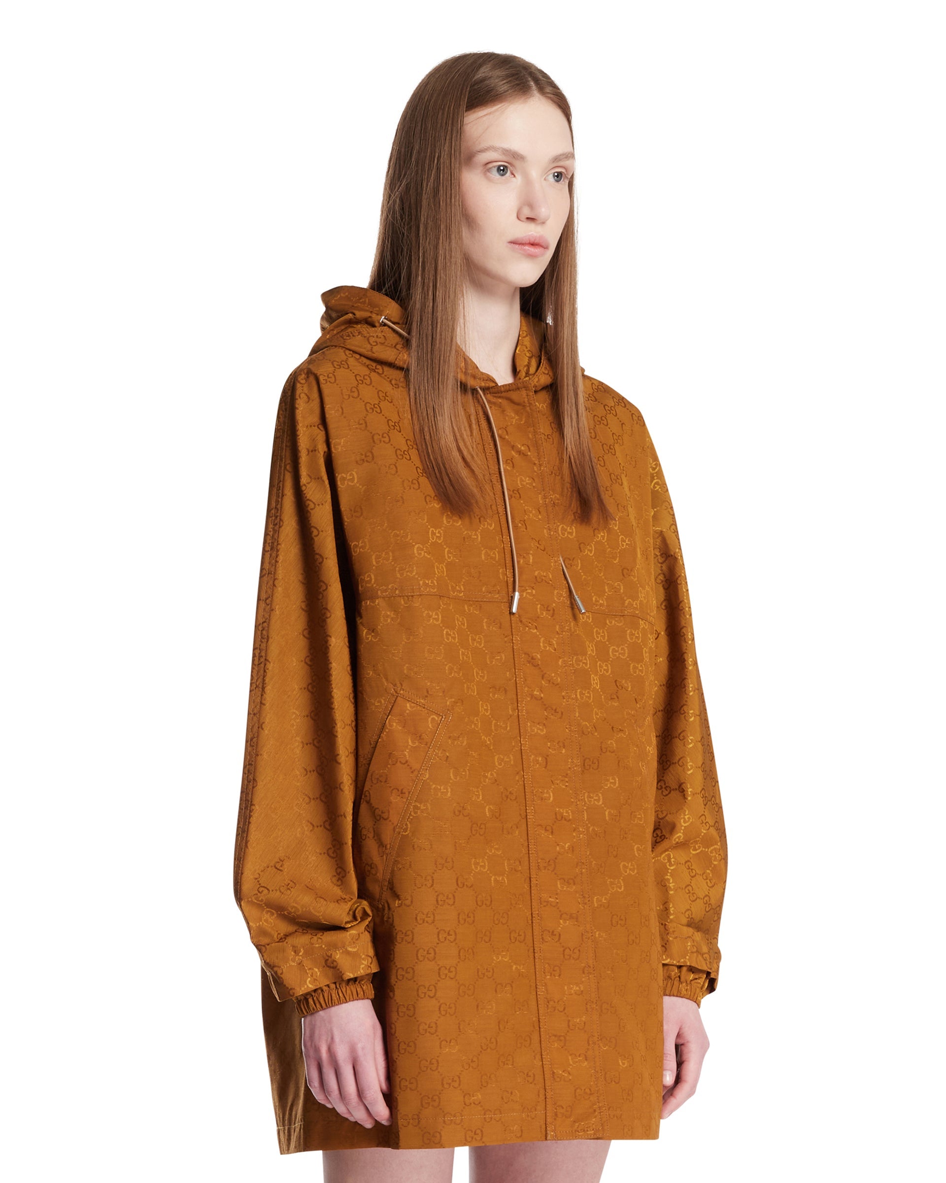 Beige Gg Fabric Hooded Jacket Gucci – Гарантія оригінальності – вид ззаду