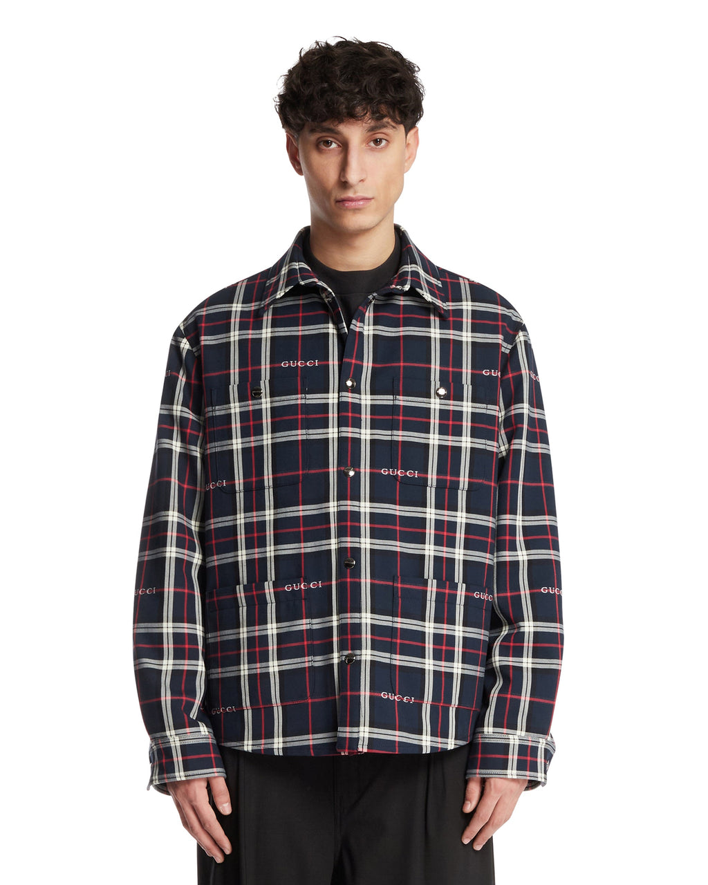 Quilted Jacquard Cotton Tartan Shirt Gucci – Гарантія оригінальності – боковий вид