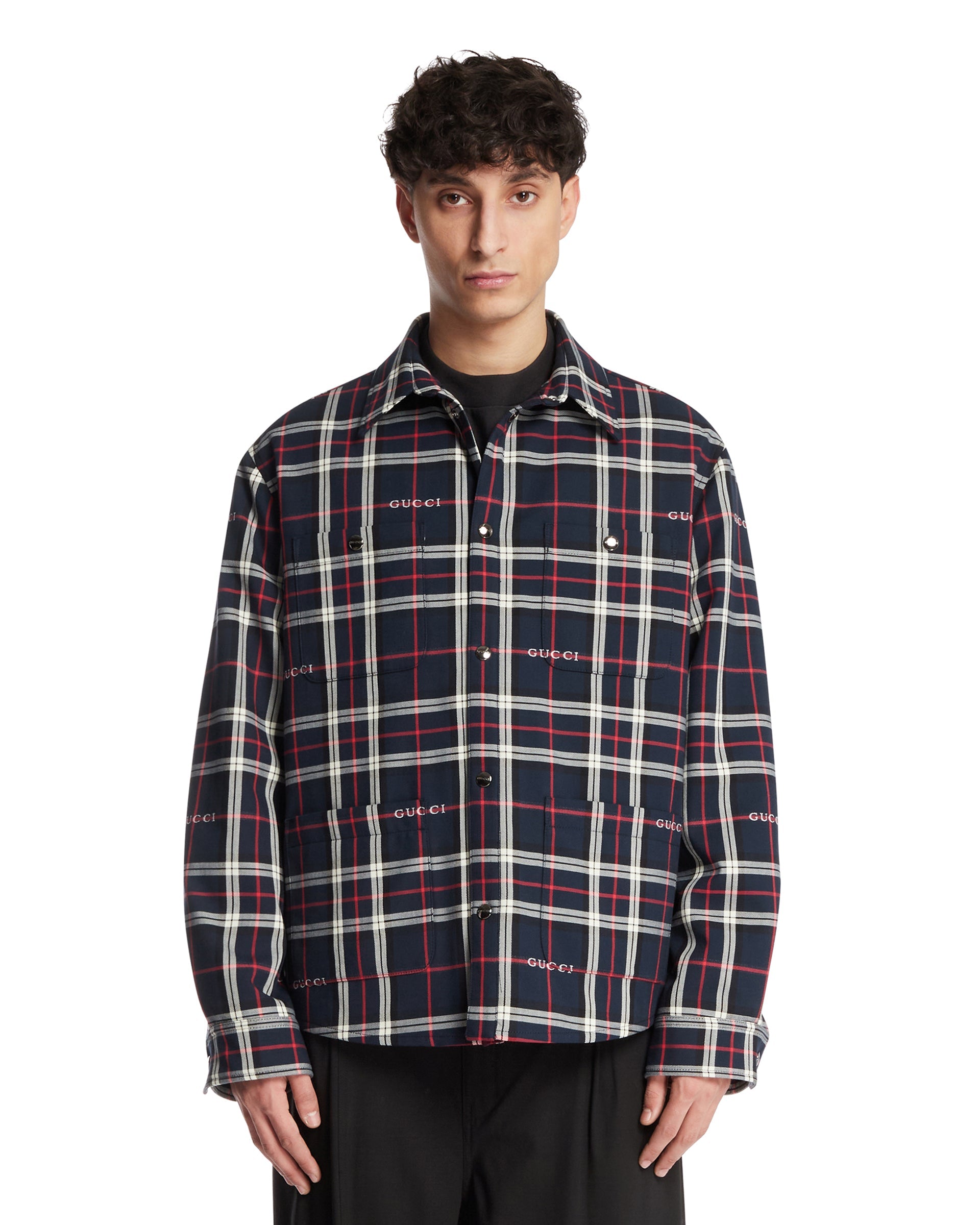 Quilted Jacquard Cotton Tartan Shirt Gucci – Гарантія оригінальності – боковий вид
