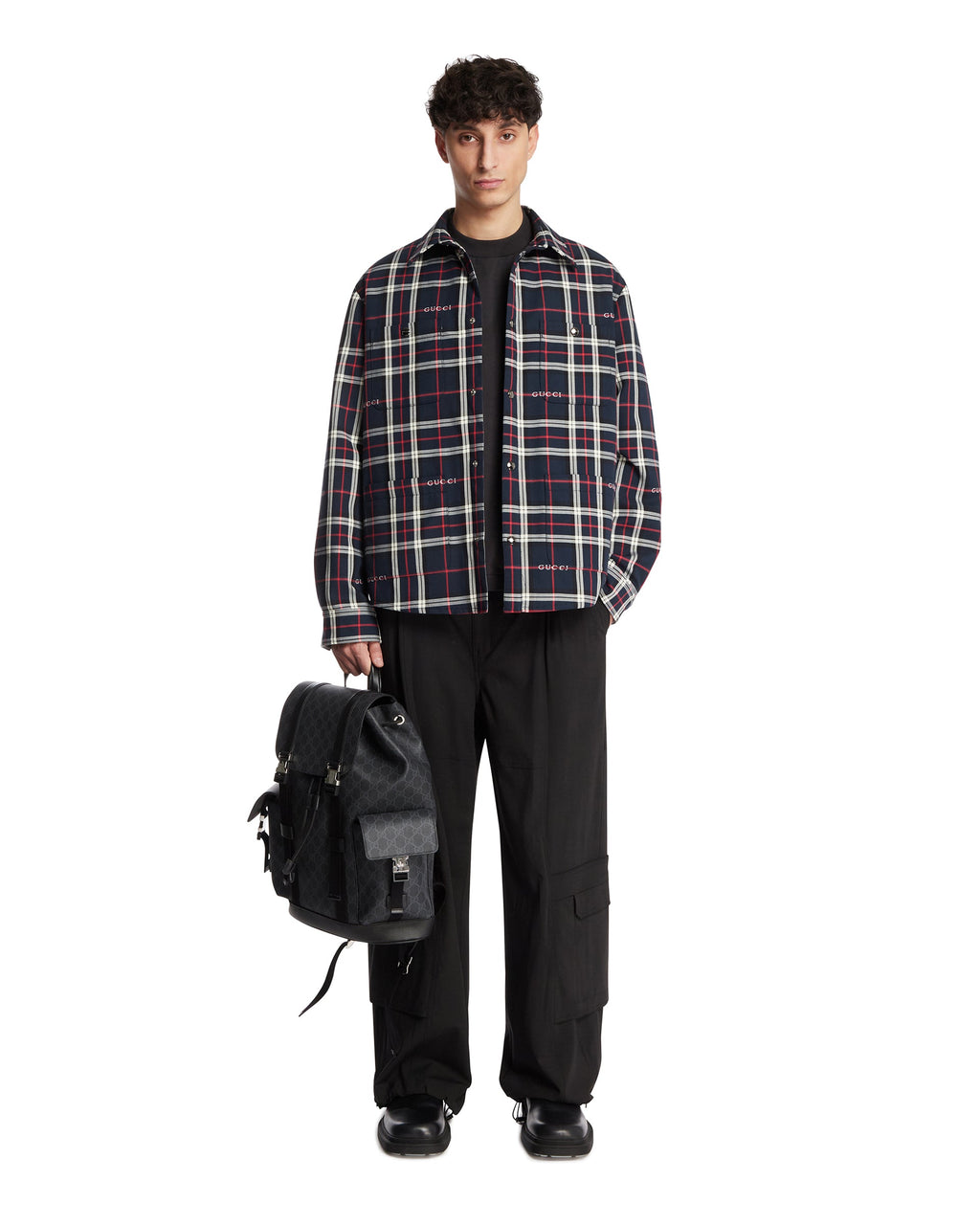 Quilted Jacquard Cotton Tartan Shirt Gucci – Гарантія оригінальності – детальний вид